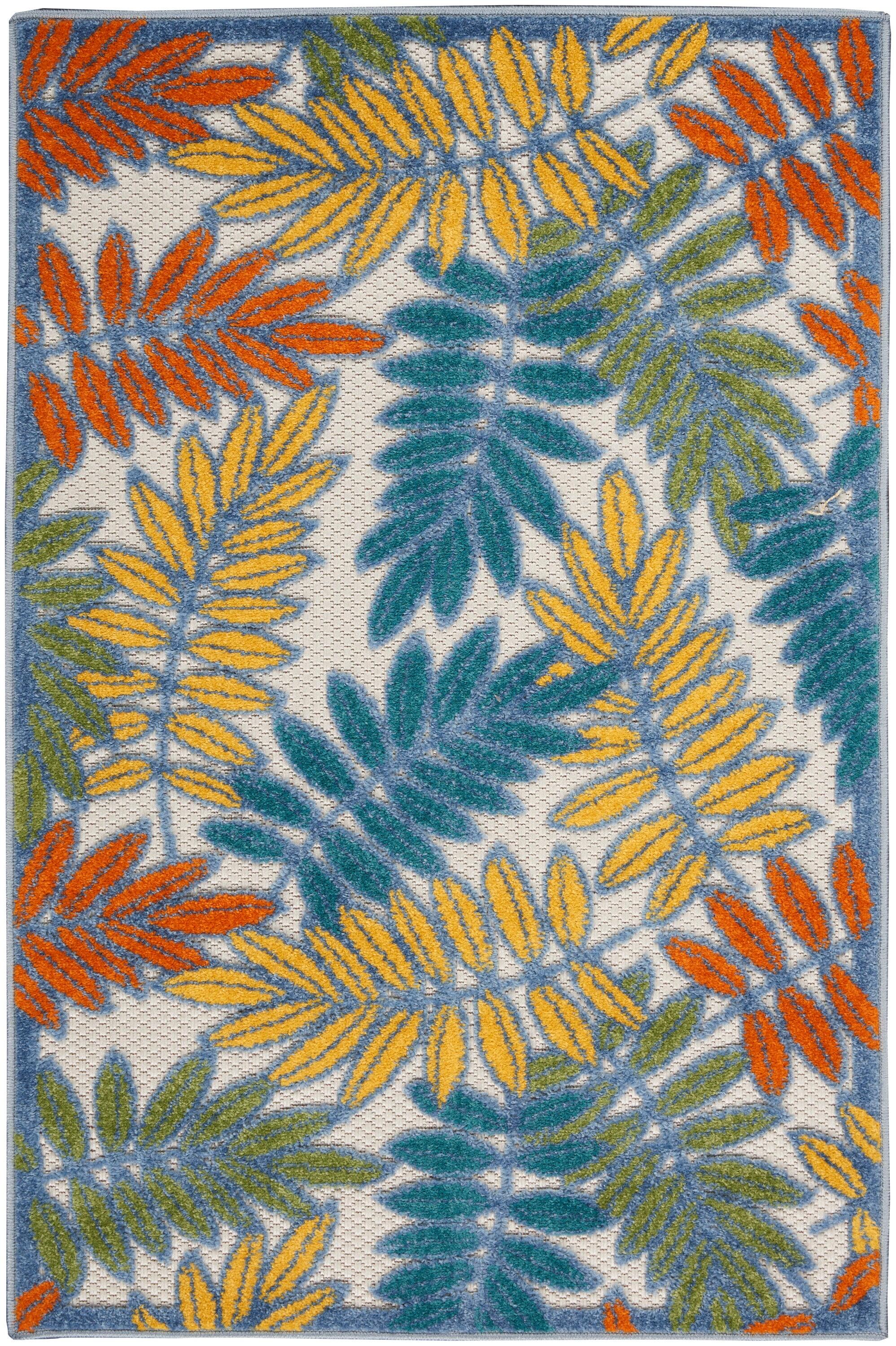 Nourison Aloha Floral Leaf Flatweave High-Low Indoor Outdoor Area Rug Ivory/Multi 2'8" x 4'