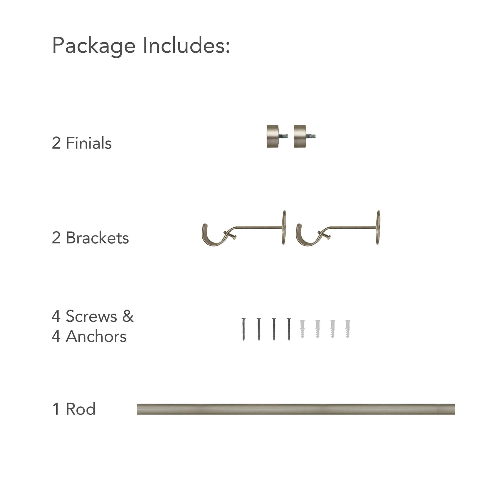 Serena 1" Window Drapery Single Curtain Rod with Contemporary Cap Finial - 48" - Pewter - Elrene Home Fashions