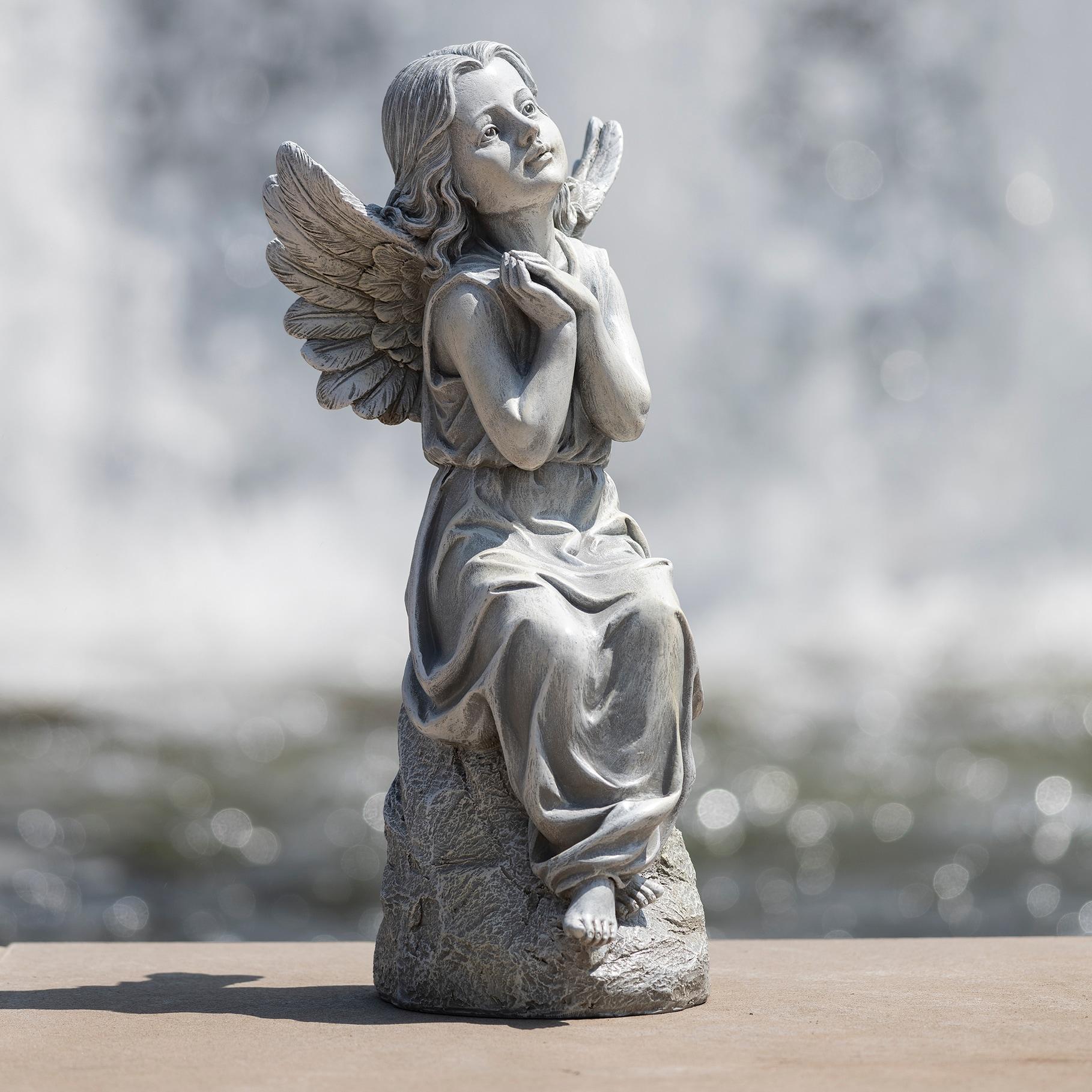 Roman 16" Sitting Angel Resin Outdoor Garden Statues Gray