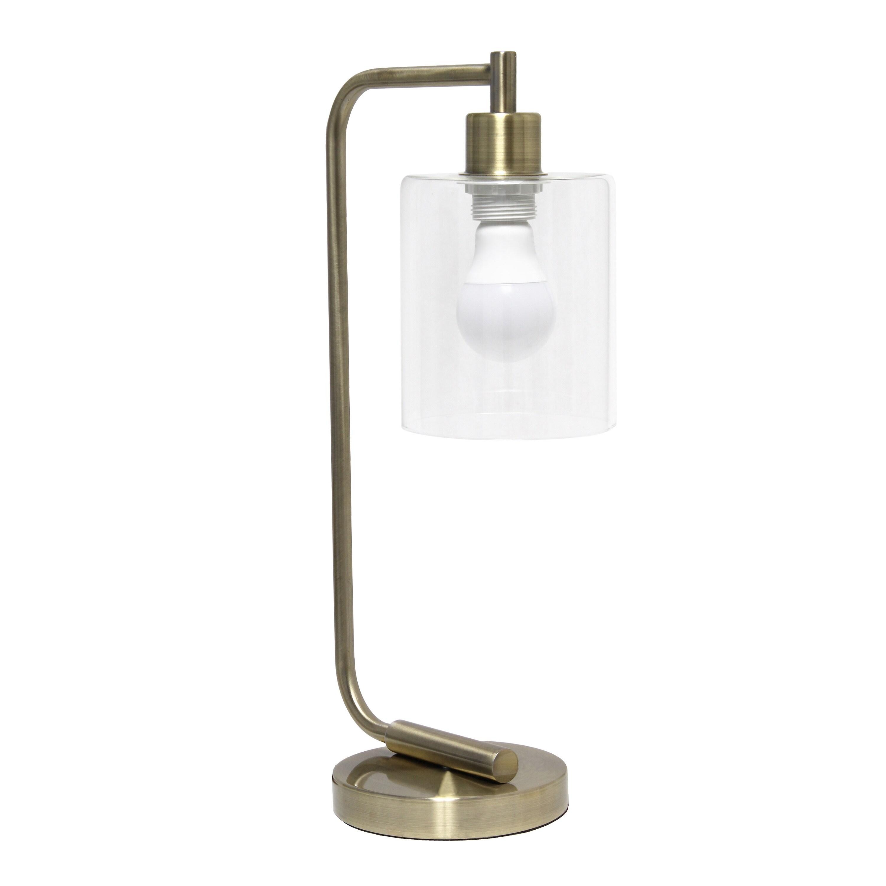 Modern Iron Desk Lamp with USB Port and Glass Shade Antique Brass Finish - Lalia Home: ETL Listed, No Assembly, Edison Bulb Compatible