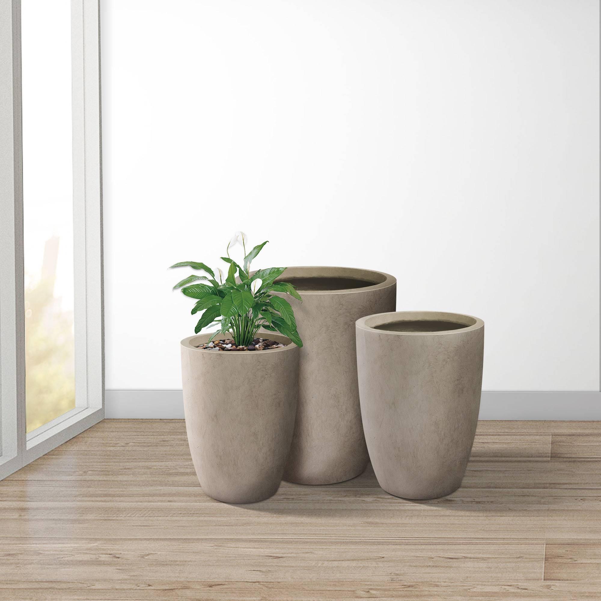 Rosemead Home & Garden 3pc Concrete Outdoor Planter Pots Beige