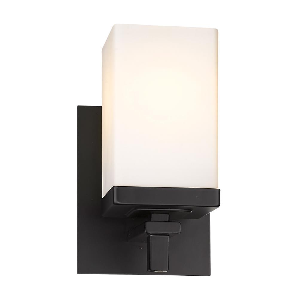 Golden Lighting Maddox 1-Light Wall Sconce in Matte Black with Opal