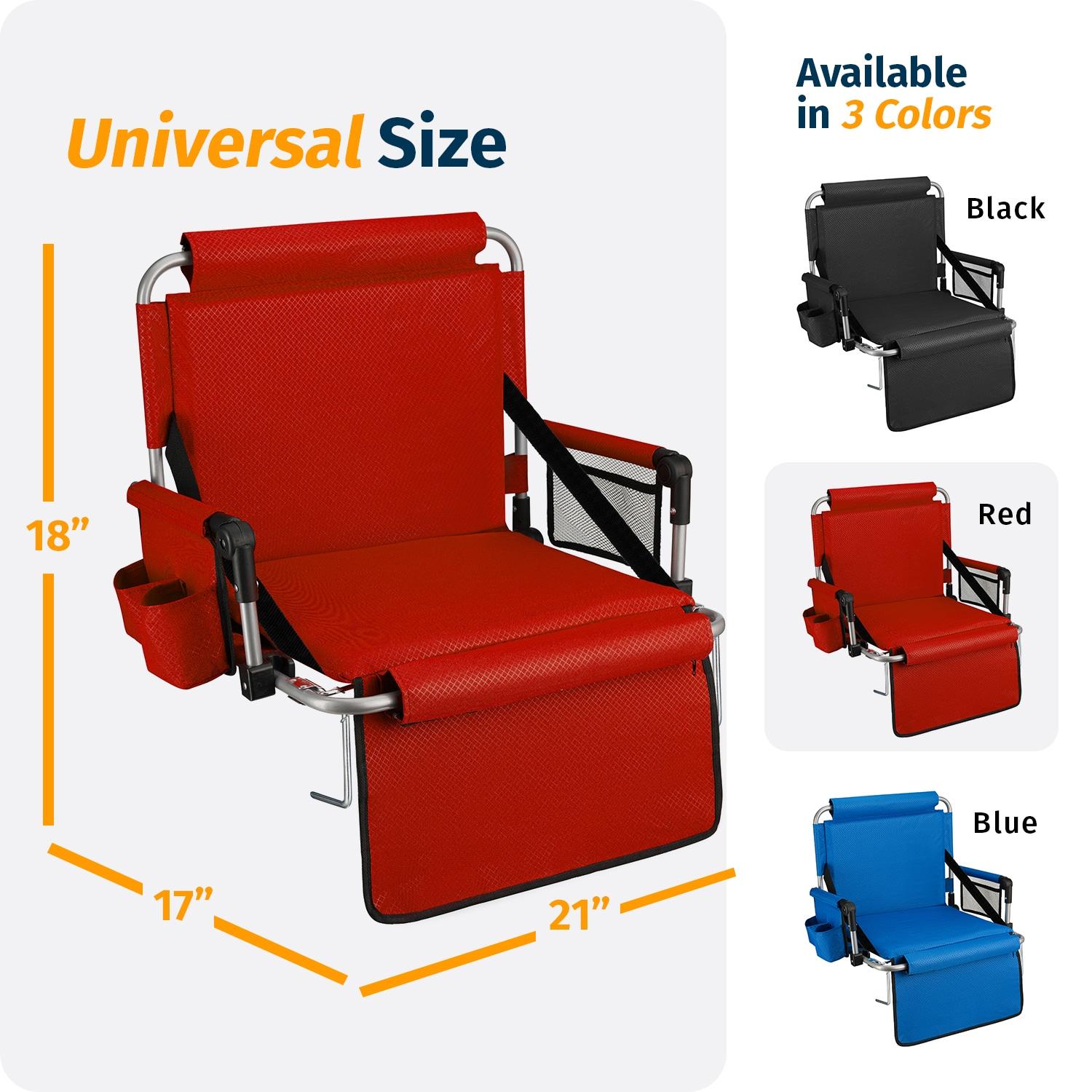 Alpcour Stadium Seat - Foldable, Padded Bleacher Chair with Backrest, Armrest, Pockets, & Cup Holder - Red