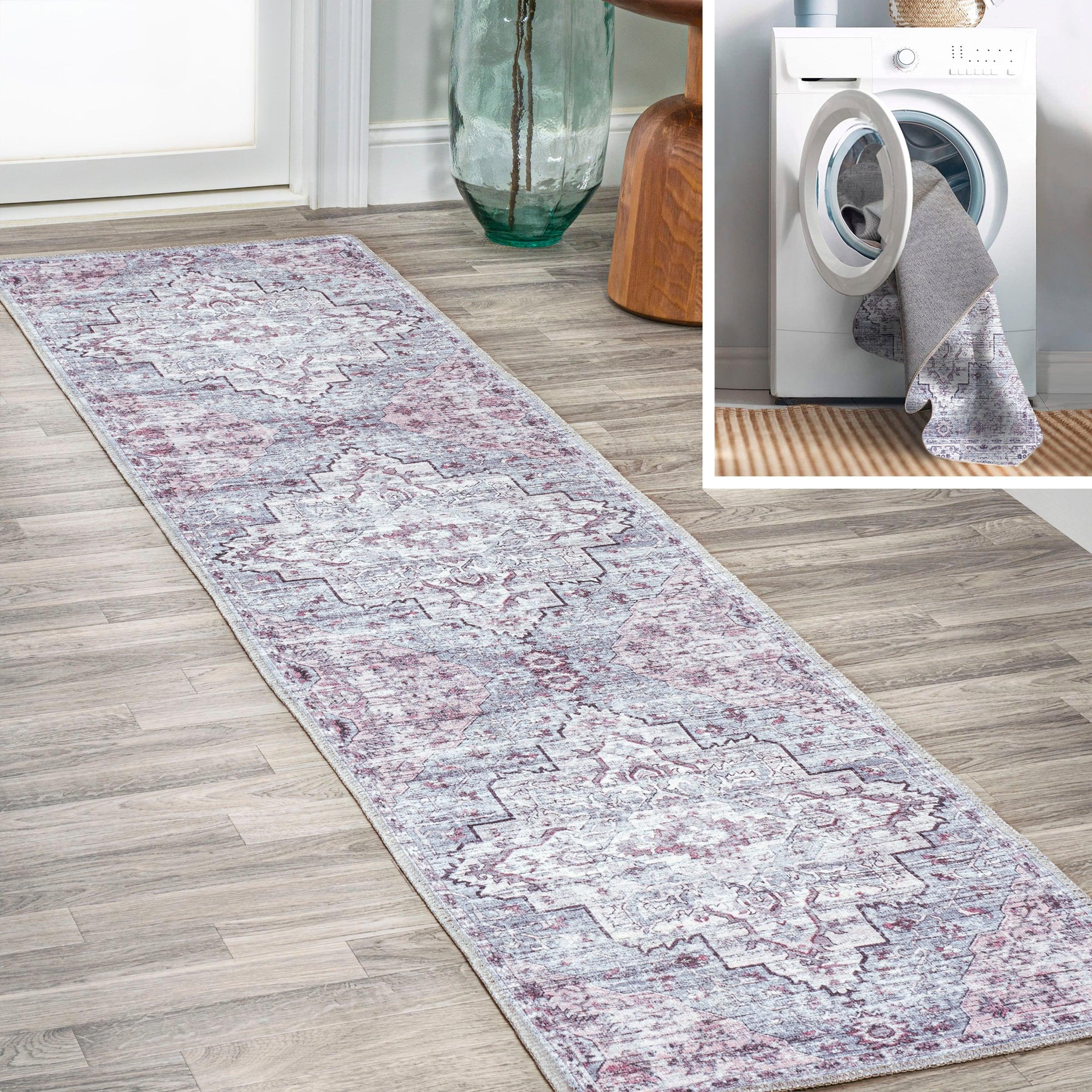 2' x 8' Didim Boho Gray Medallion Machine Washable Indoor/Outdoor Runner Rug, Gray/Purple - JONATHAN Y