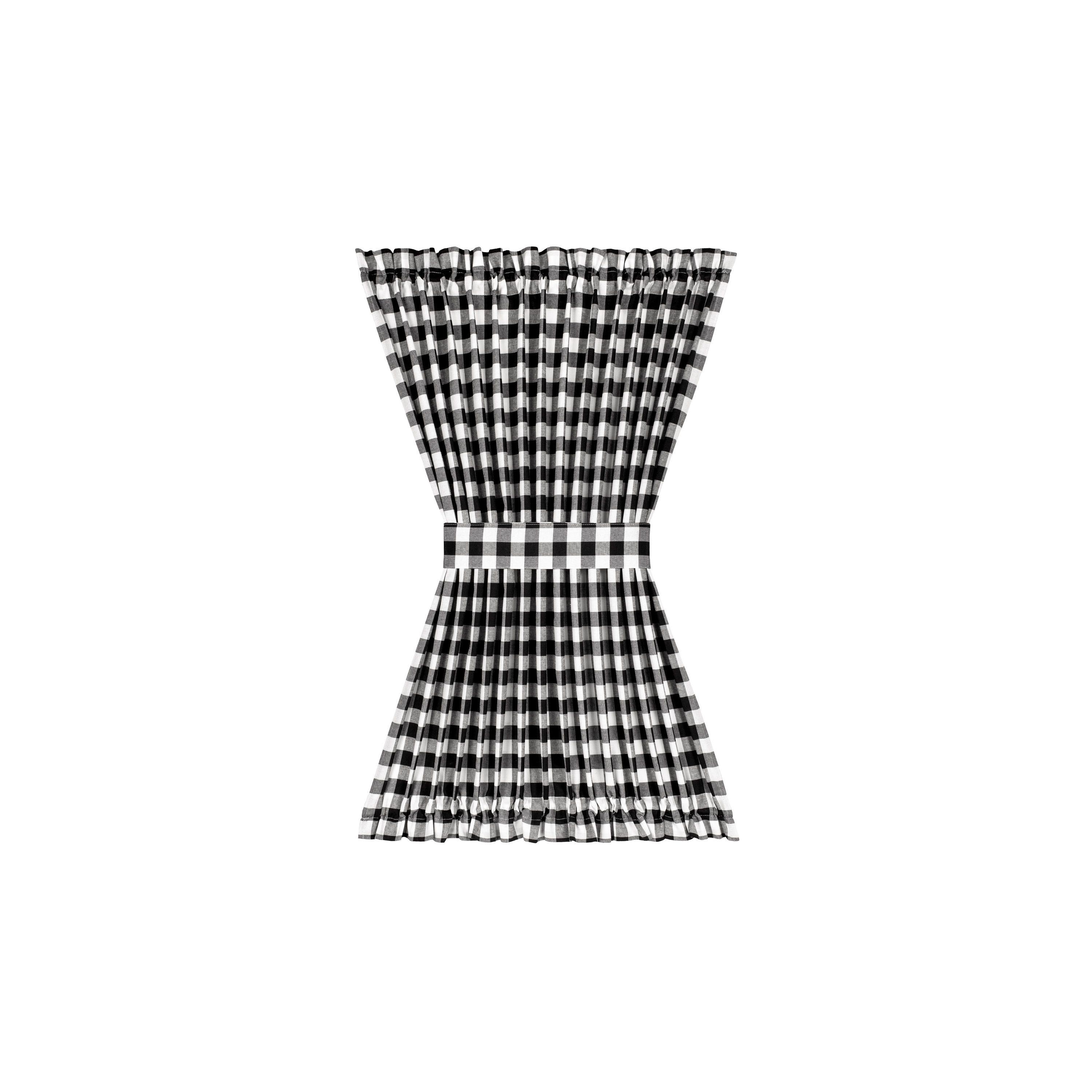 Achim Buffalo Check Indoor Polyester/Cotton Light Filtering Checkered Door Curtain Panel, Black/White, 54-in W x 40-in L