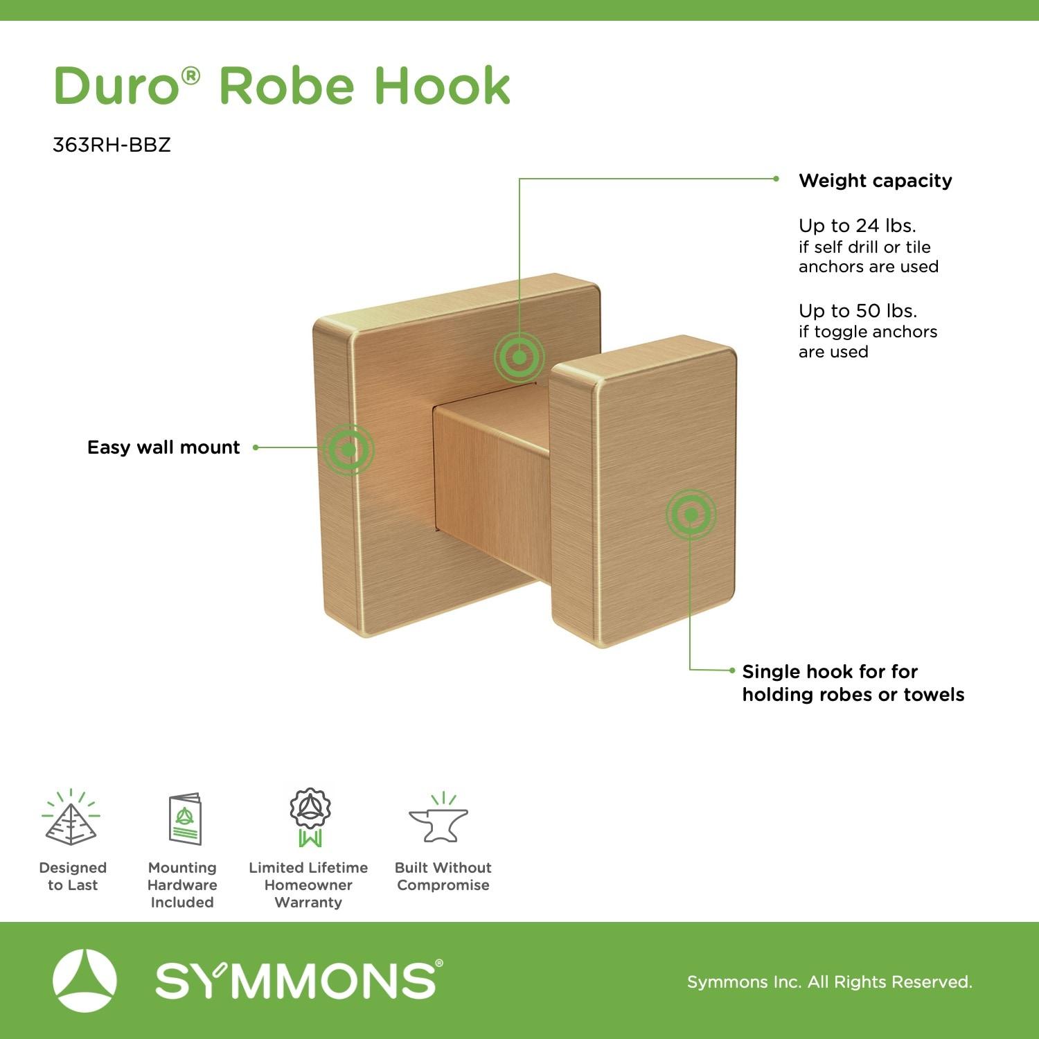 Duro Wall Mounted Robe Hook with Installation Hardware