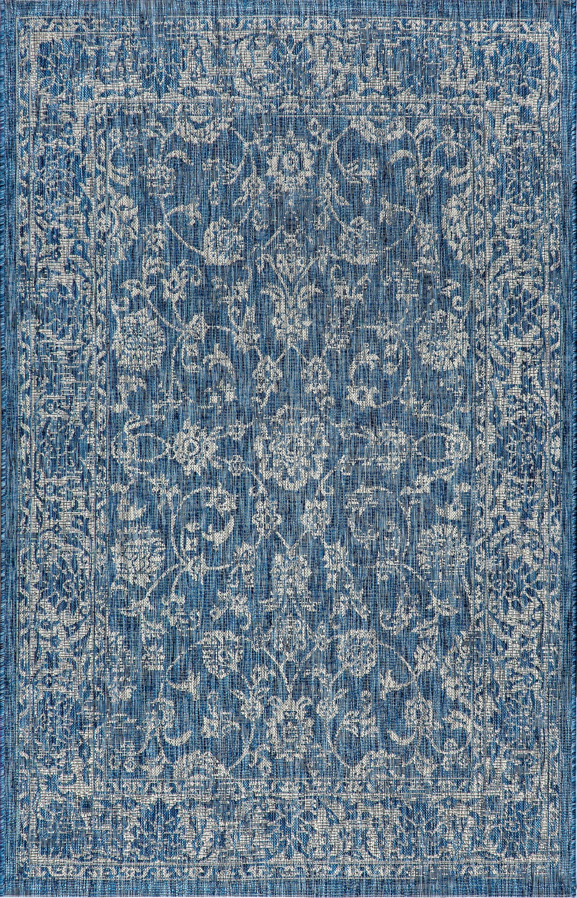 JONATHAN  Y Santa Monica Tela Textured Weave Floral 4 x 6 (ft) Loomed Polypropylene Navy/Gray Rectangular Indoor/Outdoor Border Coastal Area rug