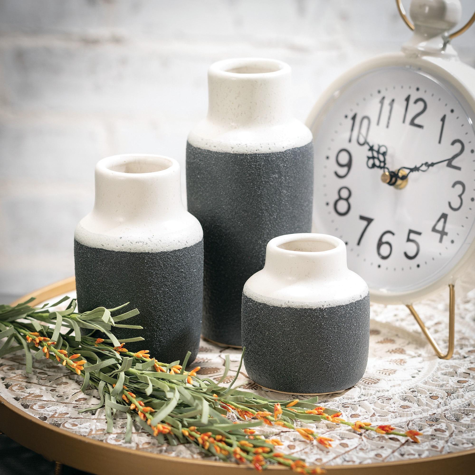 Sullivans Set of 3 Ceramic Vase 7"H, 5.25"H & 3.75"H White and Black