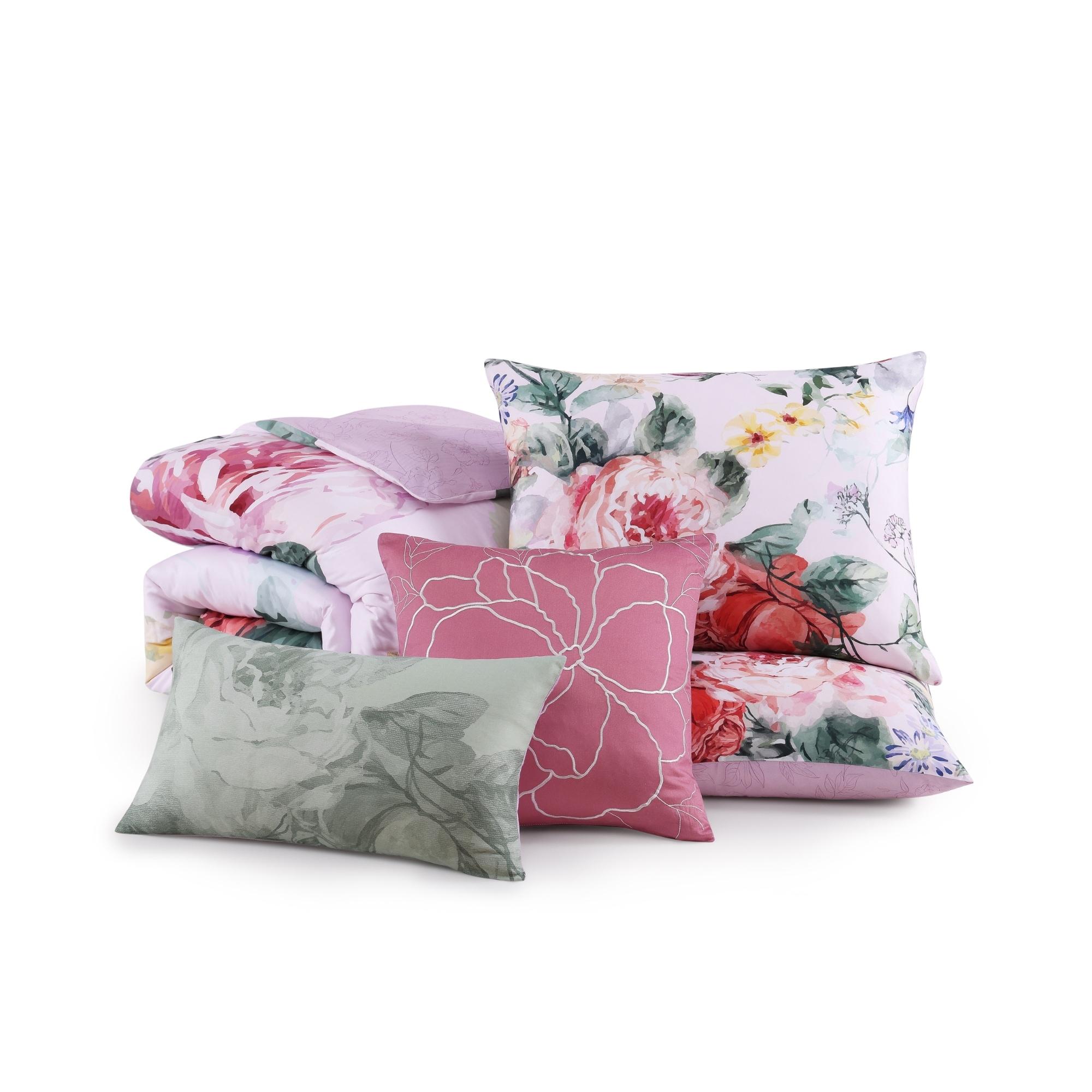 BeBeJan Bebejan Cool Pink Roses 200 Thread Count 100% Cotton Sateen 5-Piece Reversible Comforter Set