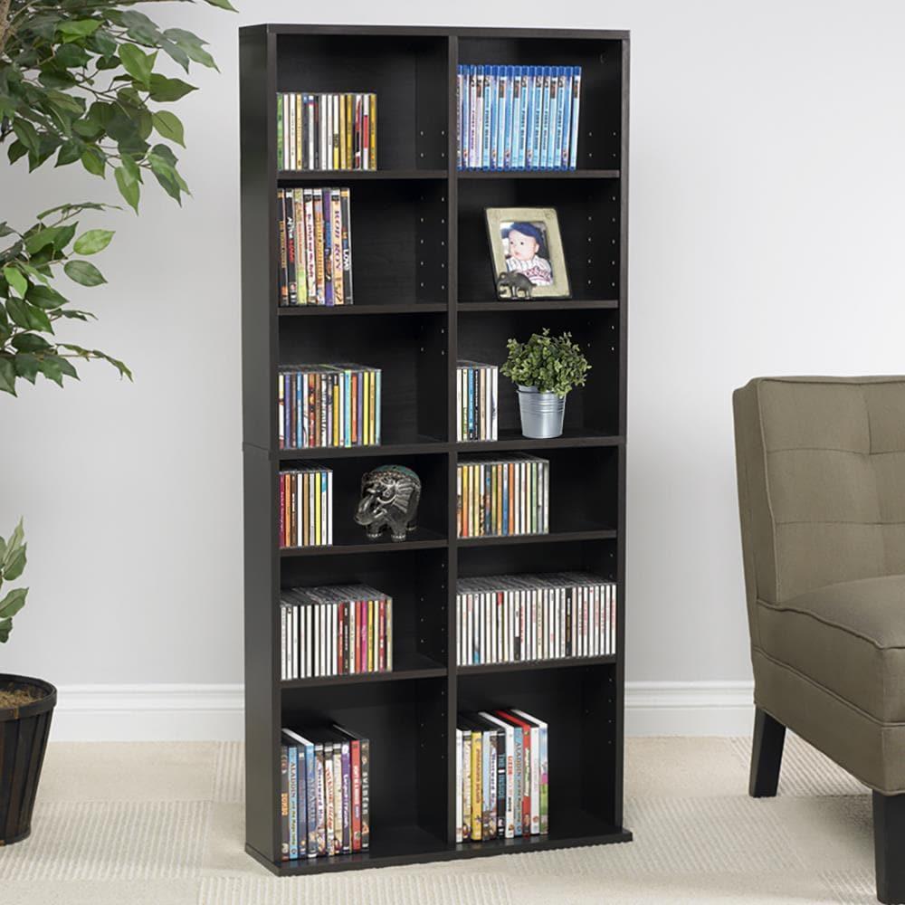 Oskar Adjustable Media Rack Espresso - Atlantic: High Capacity, Laminated, Wood Composite