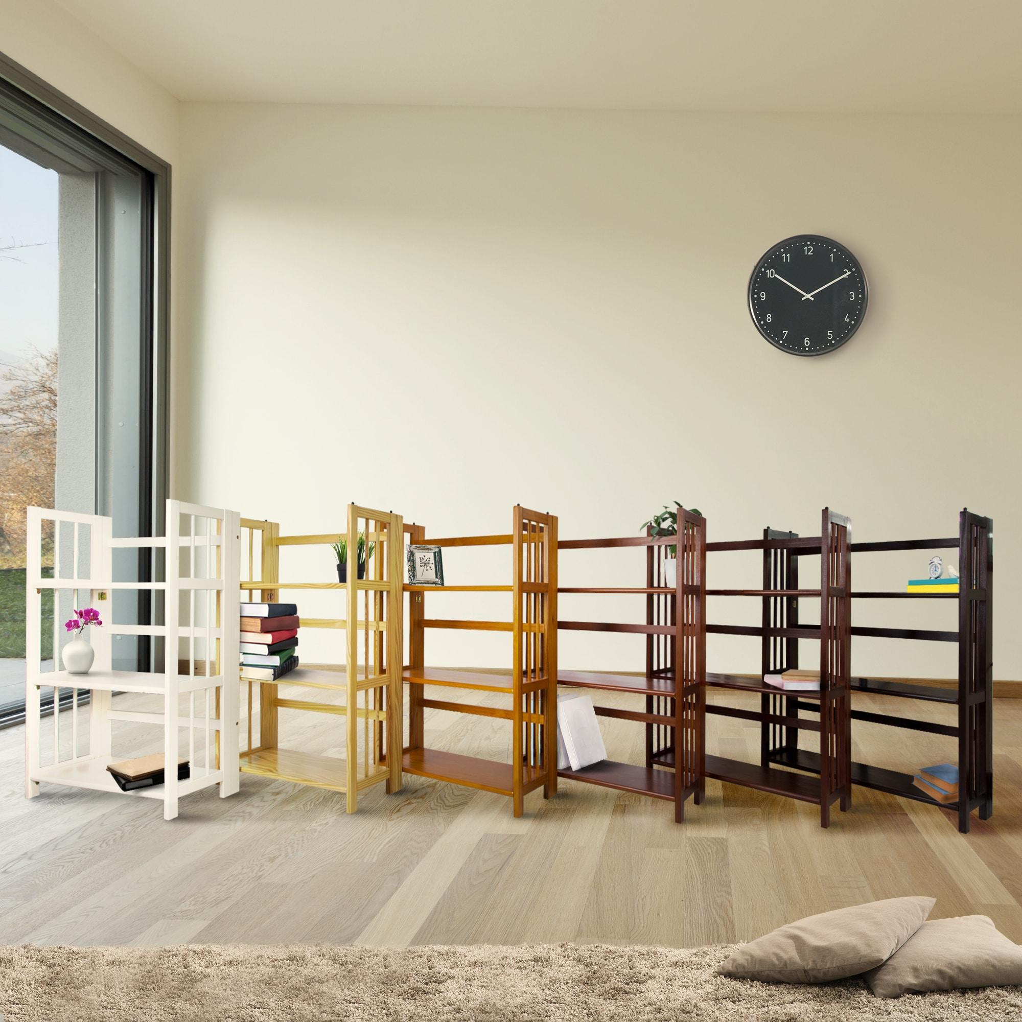 3-Shelf Folding Stackable Bookcase 27.5" Wide-Natu