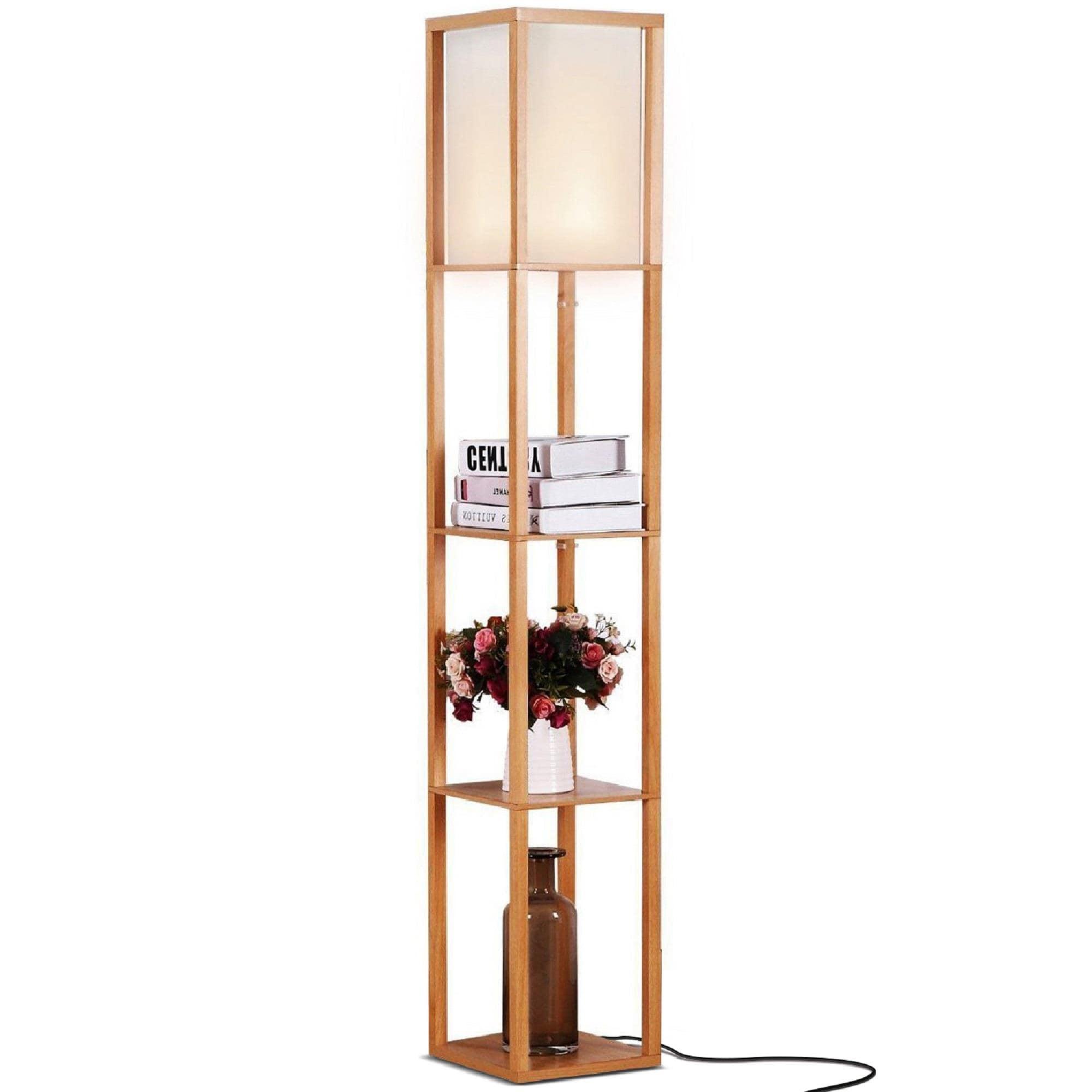 Maxwell 63 in. Traditional LED Energy Efficient 3-Shelf Floor Lamp with Fabric Square Shade