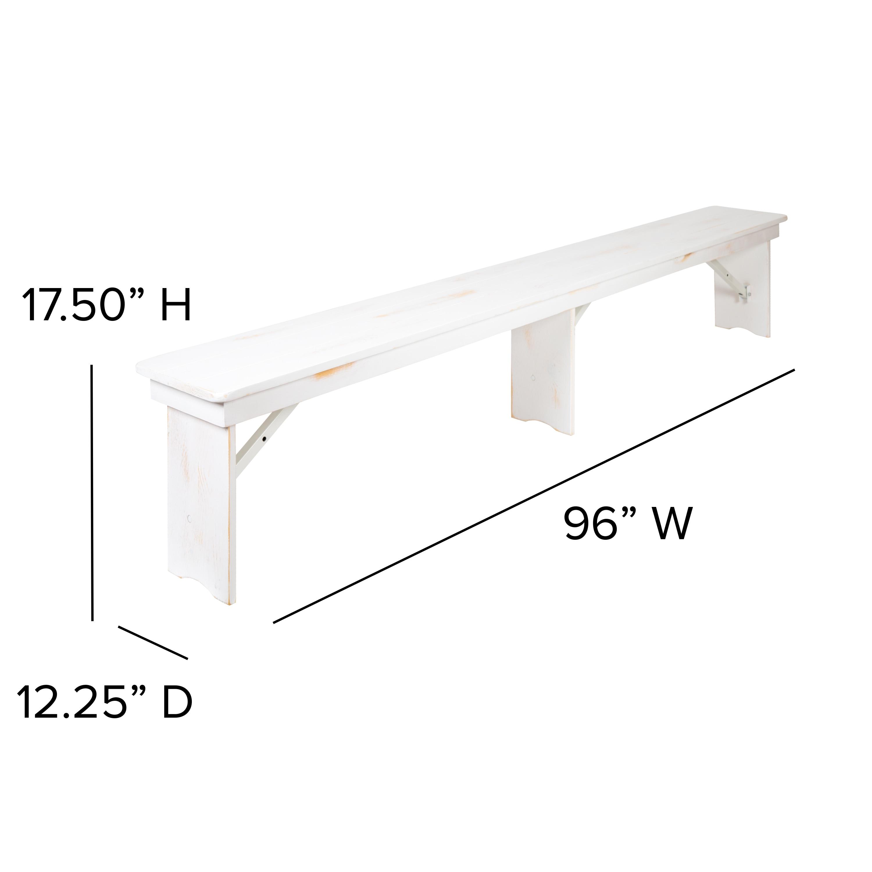 Flash Furniture HERCULES Series 8' x 12" Antique Rustic Solid White Pine Folding Farm Bench with 3 Legs