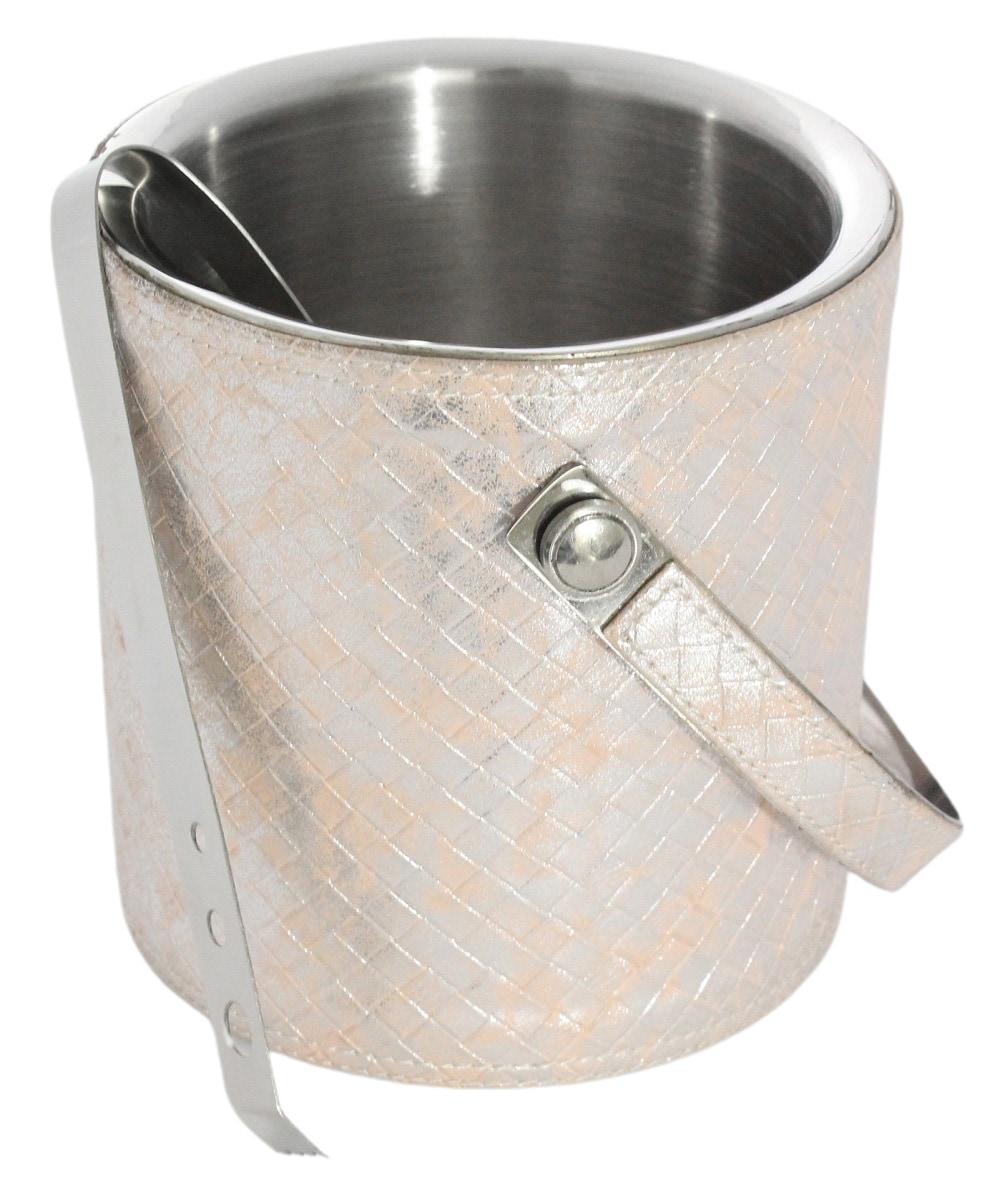 Sol Living 1.6 Qt. Double Wall Stainless Steel Ice Bucket Includes Tongs and Lid - Pink Leather