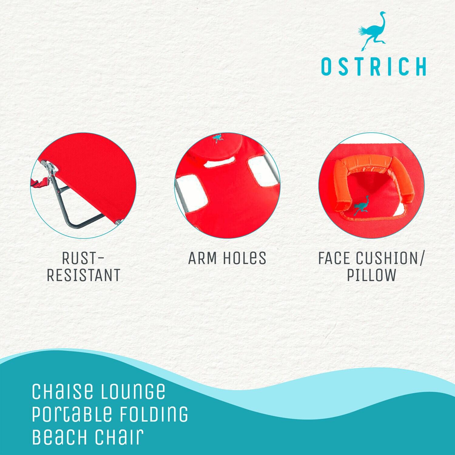 Ostrich Ostrich Deluxe Padded Lightweight Portable Adjustable Outdoor Reclining Folding Chair with Footrest
