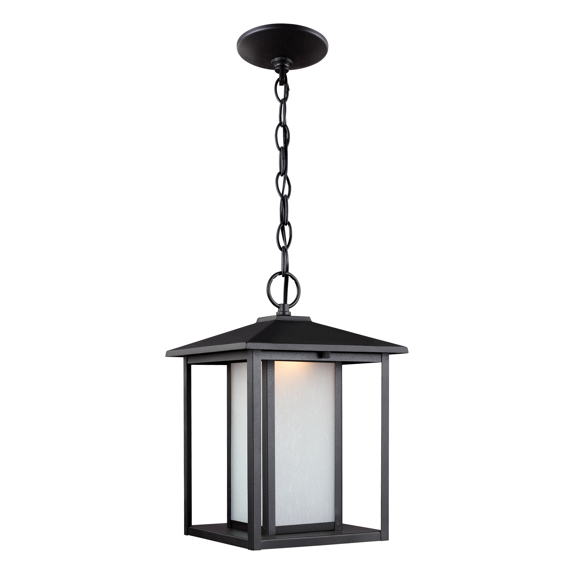 Hunnington Black LED Outdoor Pendant with Clear Seeded Glass