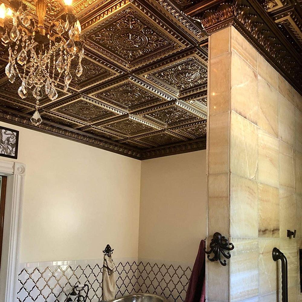 Marseille 24'' W Textured PVC Drop-In Ceiling Tile In Antique Gold