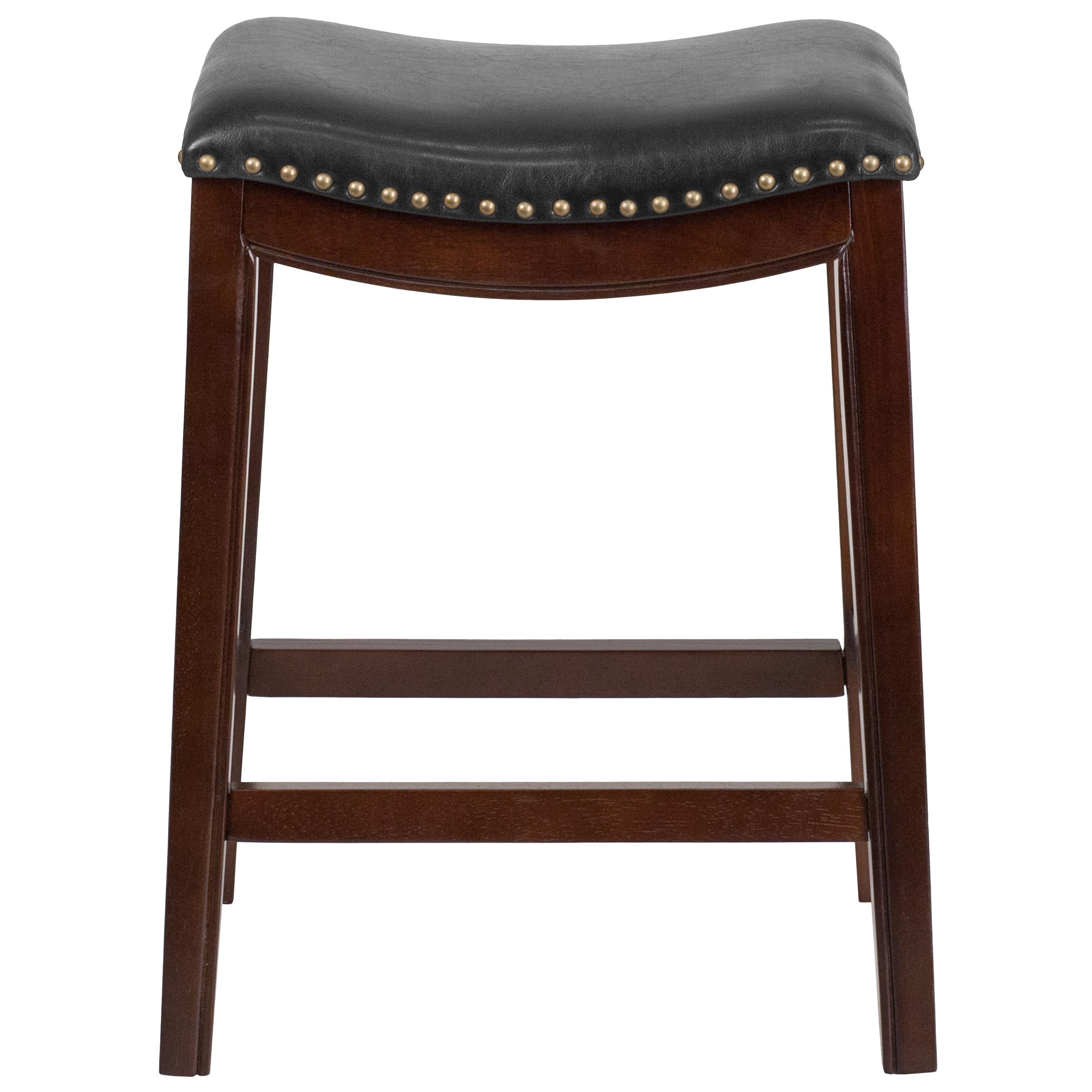 Flash Furniture 26'' High Backless Cappuccino Wood Counter Height Stool with Black LeatherSoft Saddle Seat