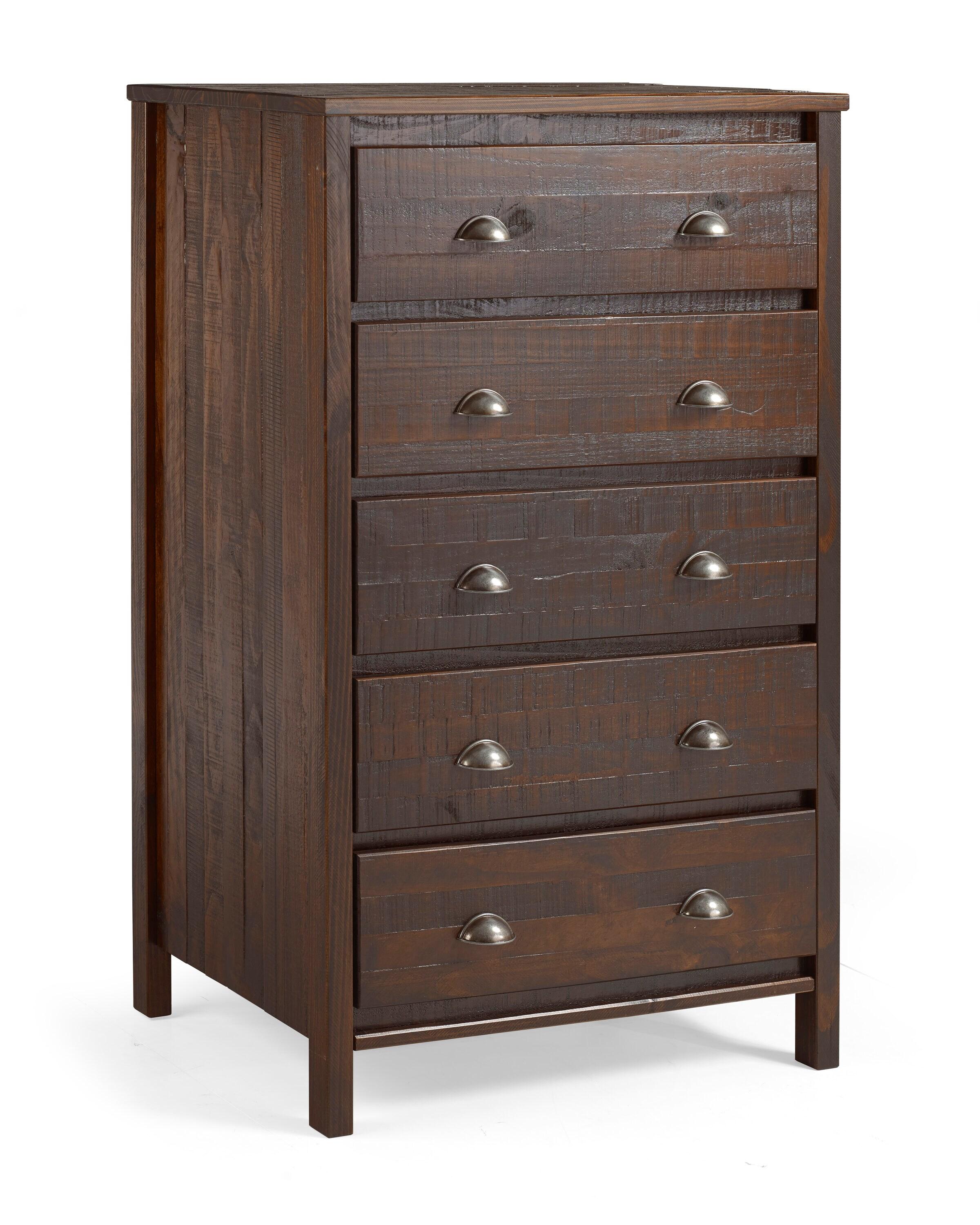 Camaflexi Baja 5 Drawer Chest Wooden Night Stand Bedroom Dresser Storage Cabinet, Walnut
