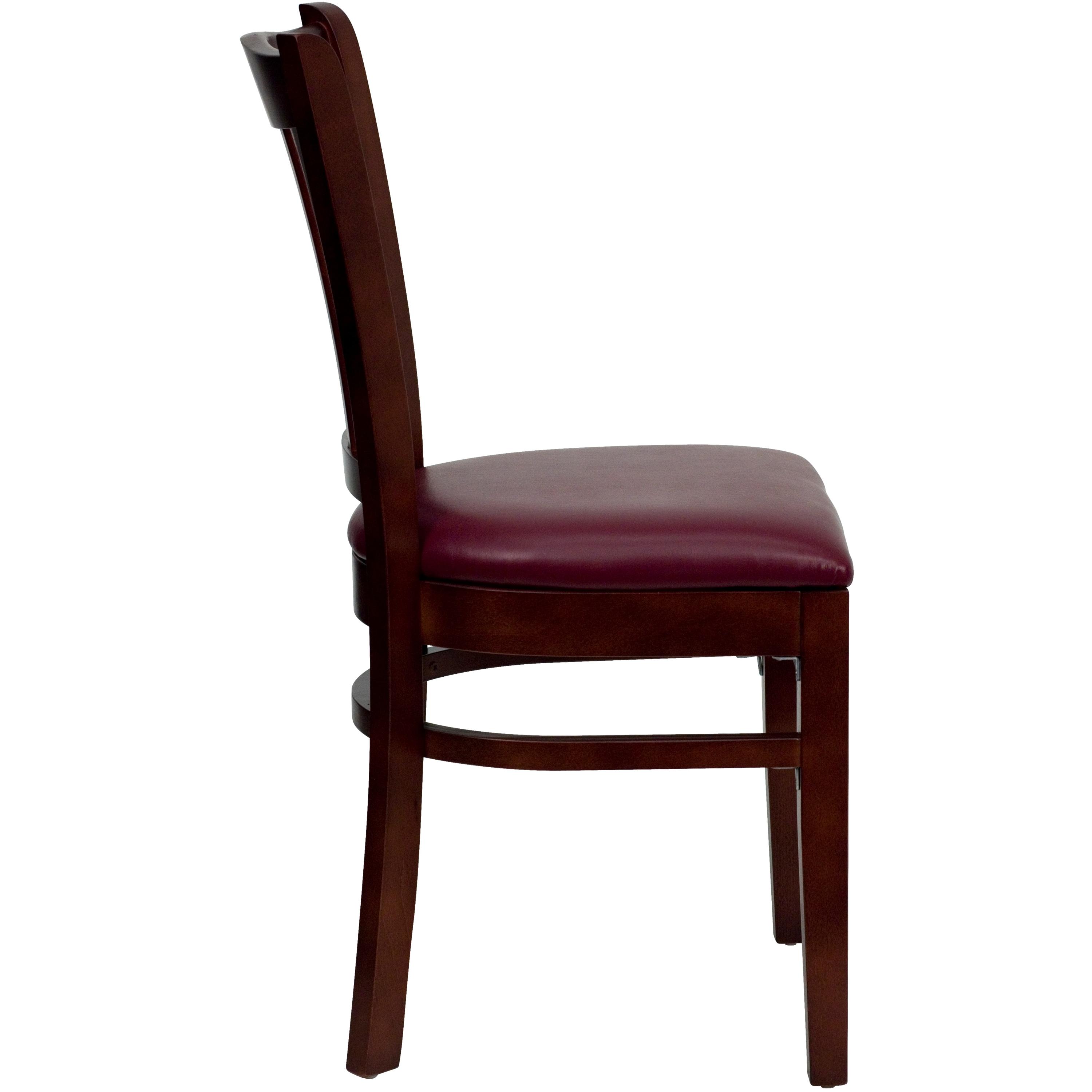 Flash Furniture HERCULES Series Vertical Slat Back Mahogany Wood Restaurant Chair - Burgundy Vinyl Seat