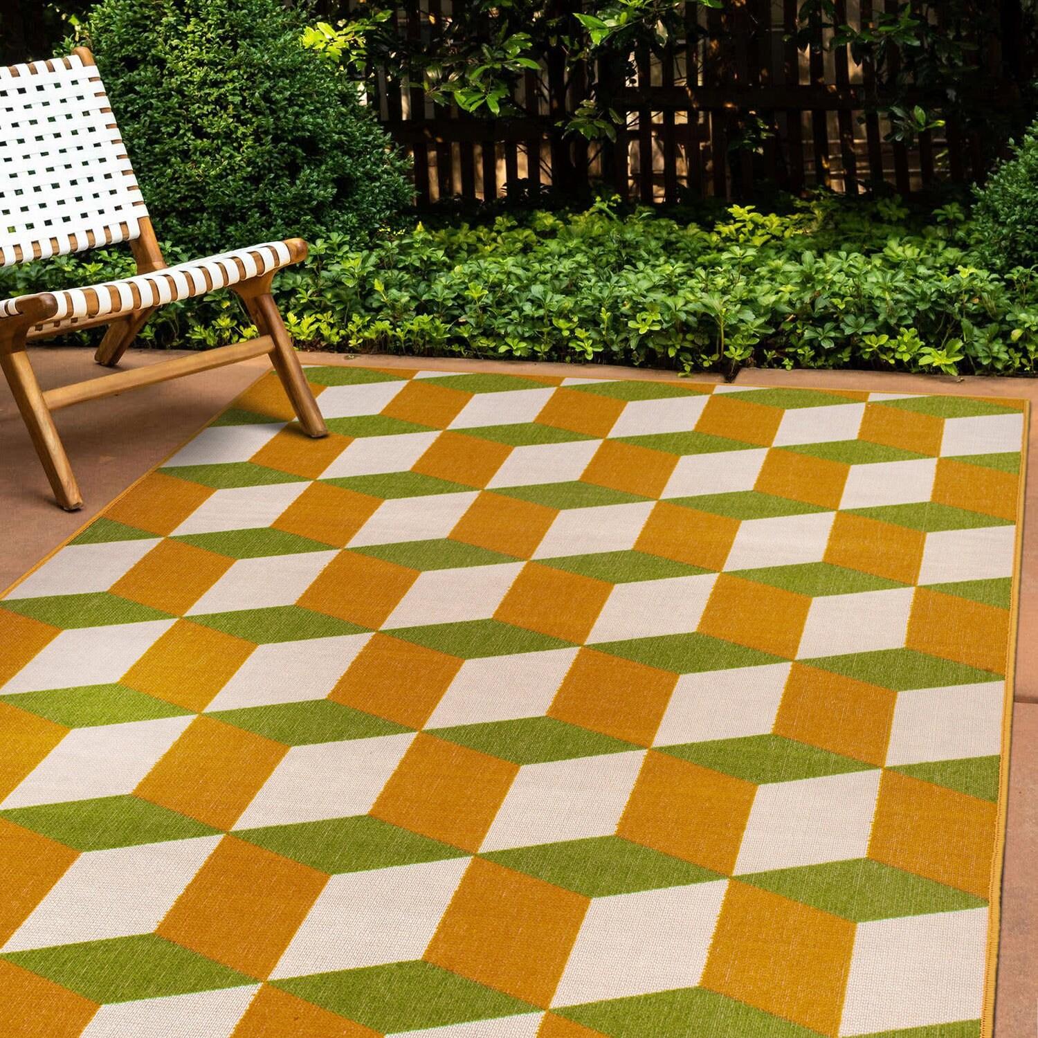 World Rug Gallery Contemporary Geometric Flatweave Indoor/Outdoor Area Rug - ORANGE 5' X 7':  Quick Dry,  UV Resistant