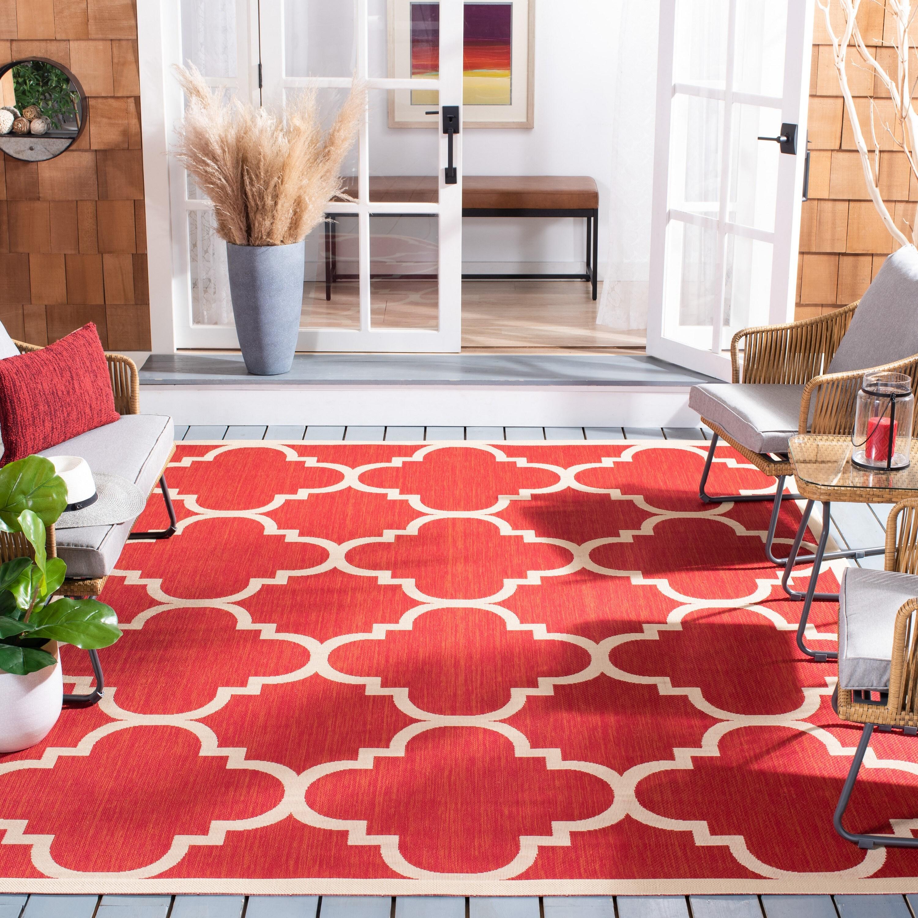 Courtyard Chic 6'7" Square Red Synthetic Easy-Care Area Rug