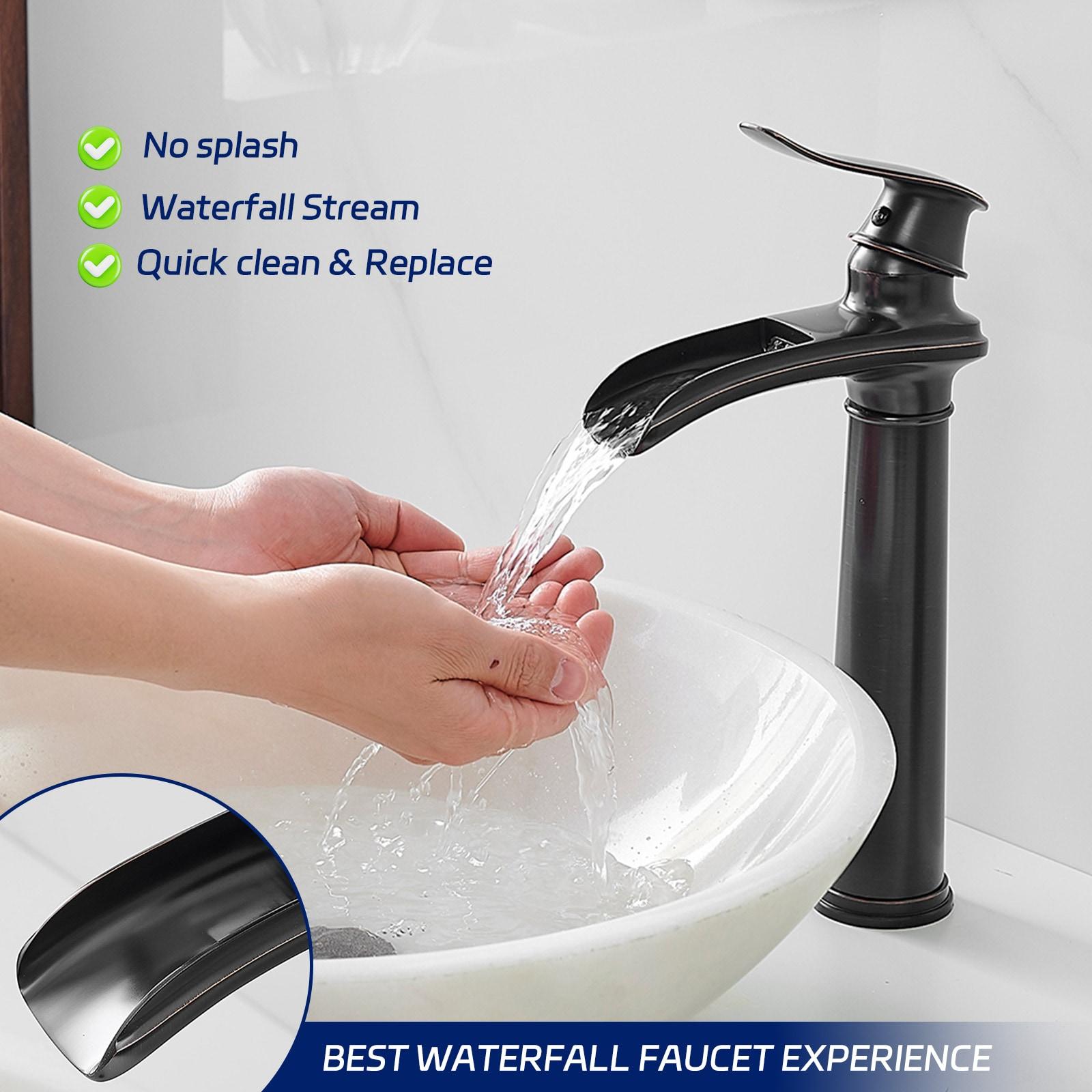 BWE Waterfall Single Hole Single Handle Bathroom Vessel Sink Faucet With Drain Assembly