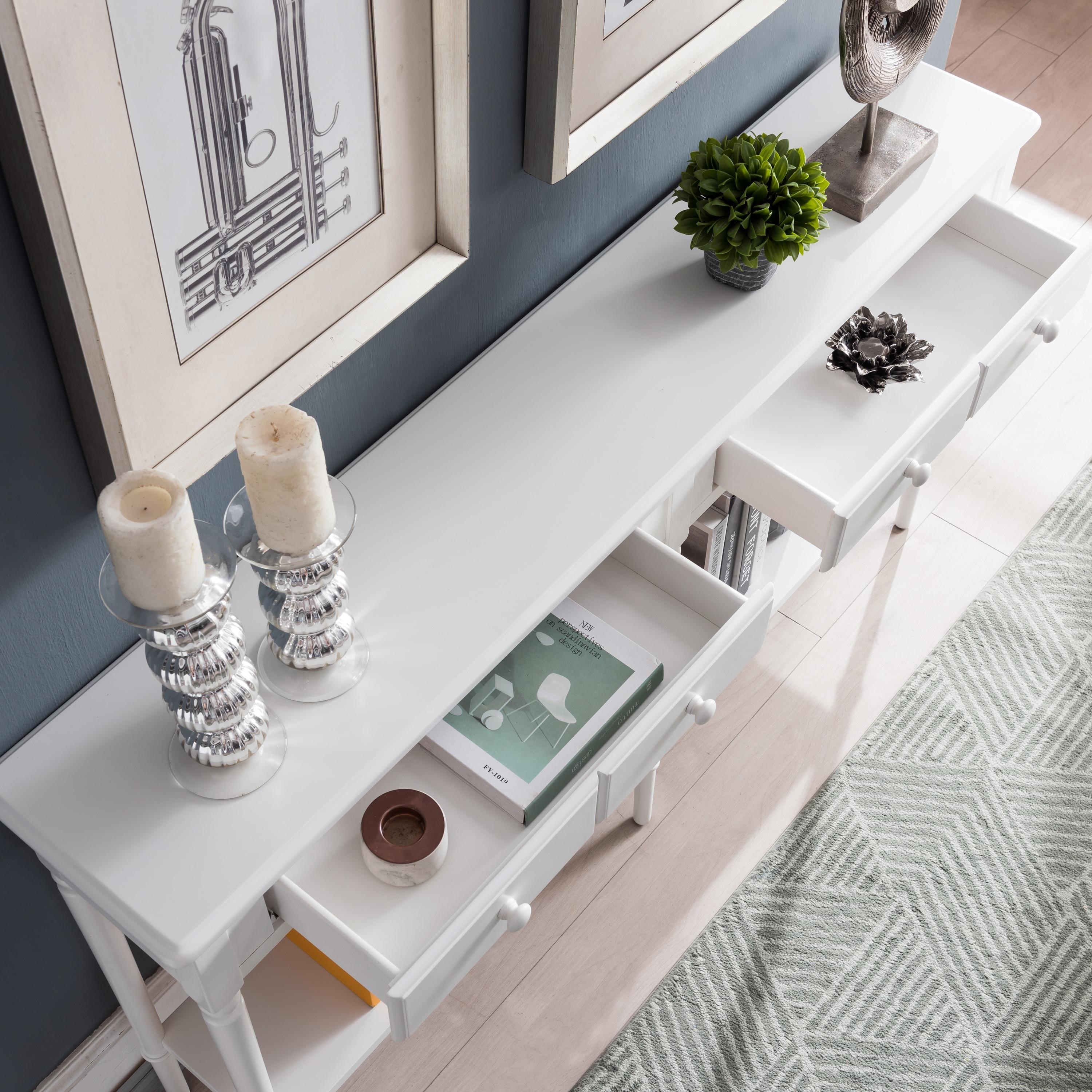 Leick Home Coastal Notions Solid Wood Console Table with Shelf, White