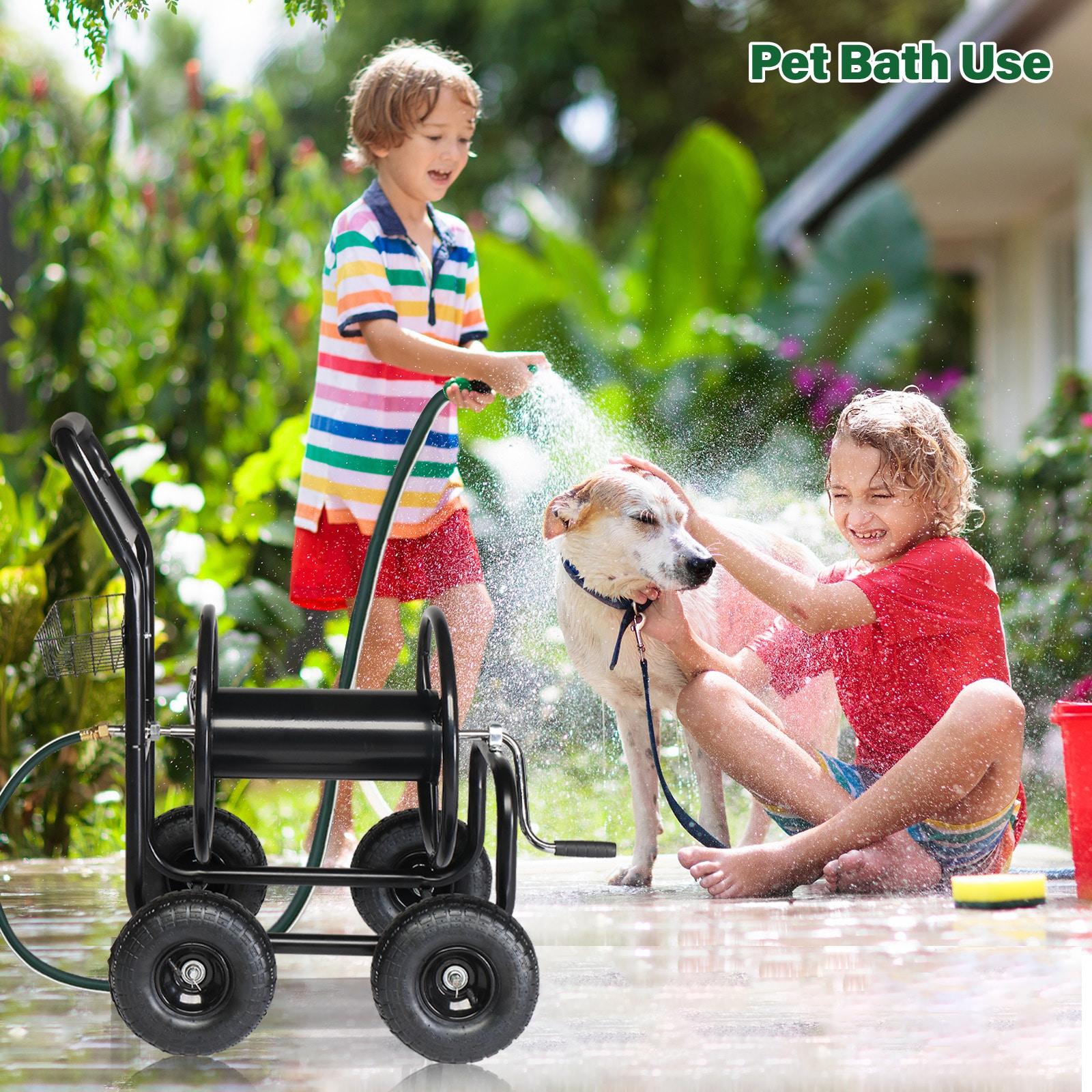 Black Heavy Duty Steel Garden Hose Reel Cart with Wheels
