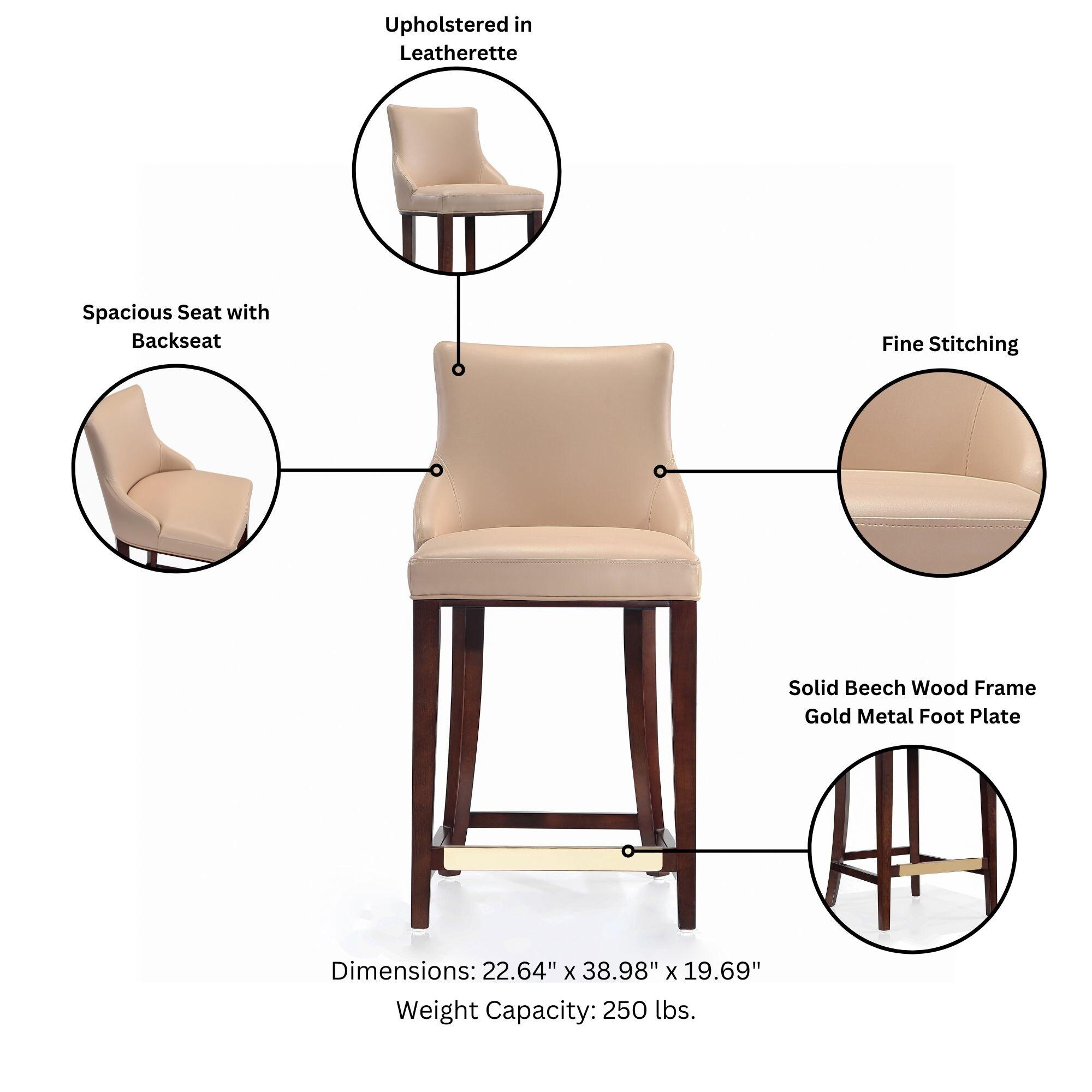 Manhattan Comfort Shubert Modern Leatherette Upholstered Counter Height Barstool Tan: Beech Wood Legs, No Assembly Required