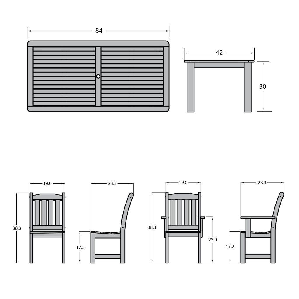 Highwood 7-pc Lehigh Dining Set - 42" x 84" Rectangle Table, Dining Height, Outdoor, Eco-friendly, Synthetic Wood