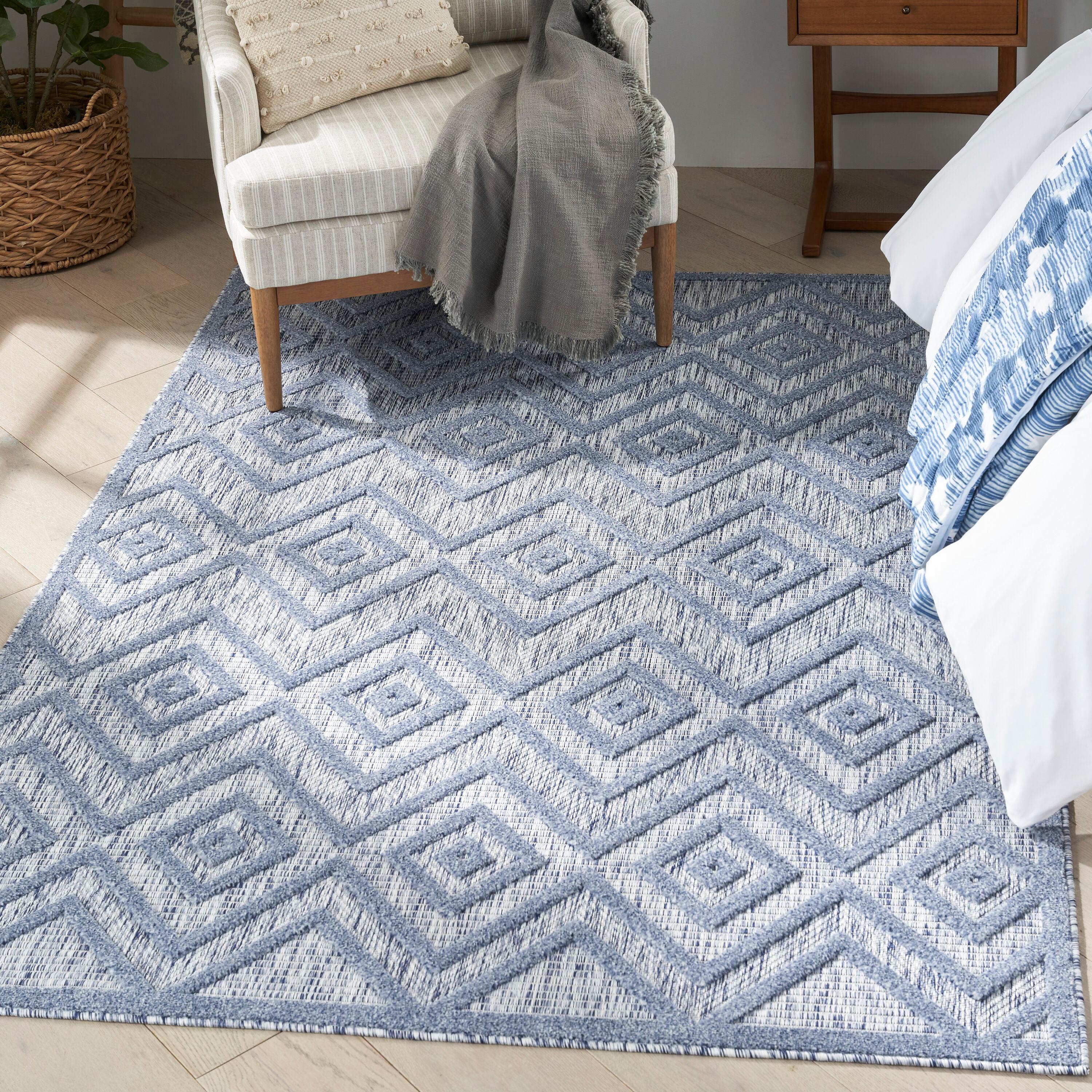 Nourison Versatile Diamond Geometric Flatweave Indoor Outdoor Area Rug Denim Blue 6' x 9'