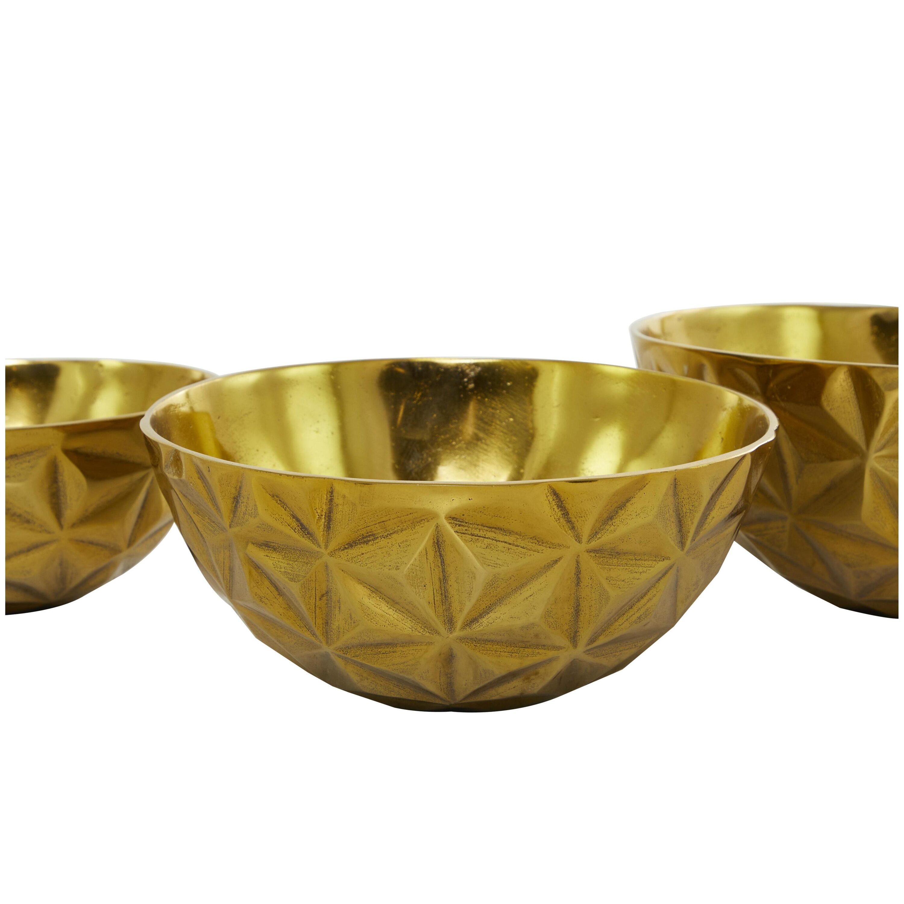 DecMode Modern Aluminum Round Shaped with Faceted Surface Decorative Bowl with Gold Glossy Interior Finish, Set of 3 14", 12", 10"