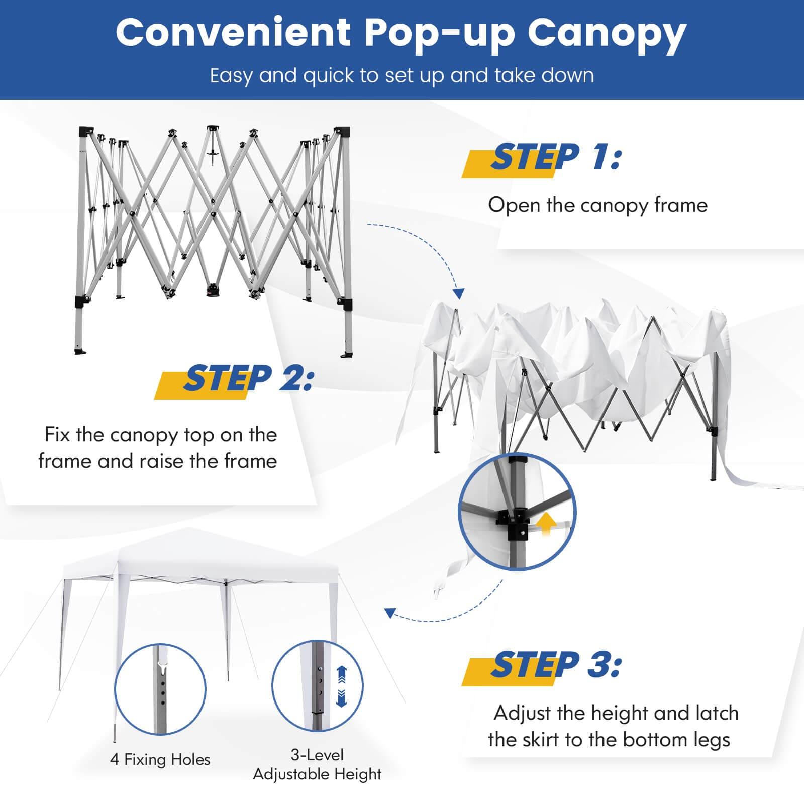 Costway Patio 10x10ft Outdoor Instant Pop-up Canopy Folding Sun Shelter Carry Bag White