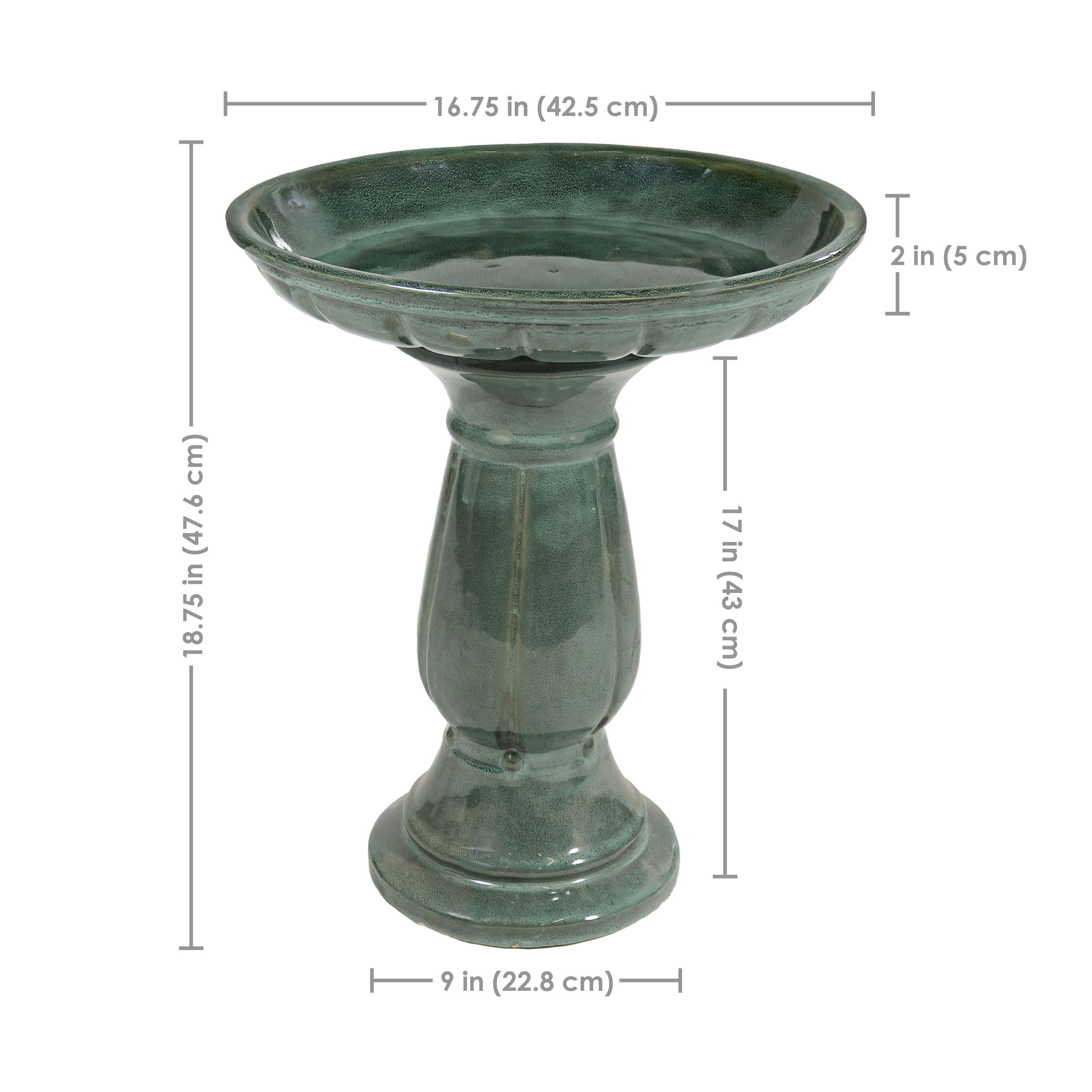 Lark Manor™ Aubriela Freestanding Ceramic Outdoor Bird Bath, UV-Resistant Green Mist Finish