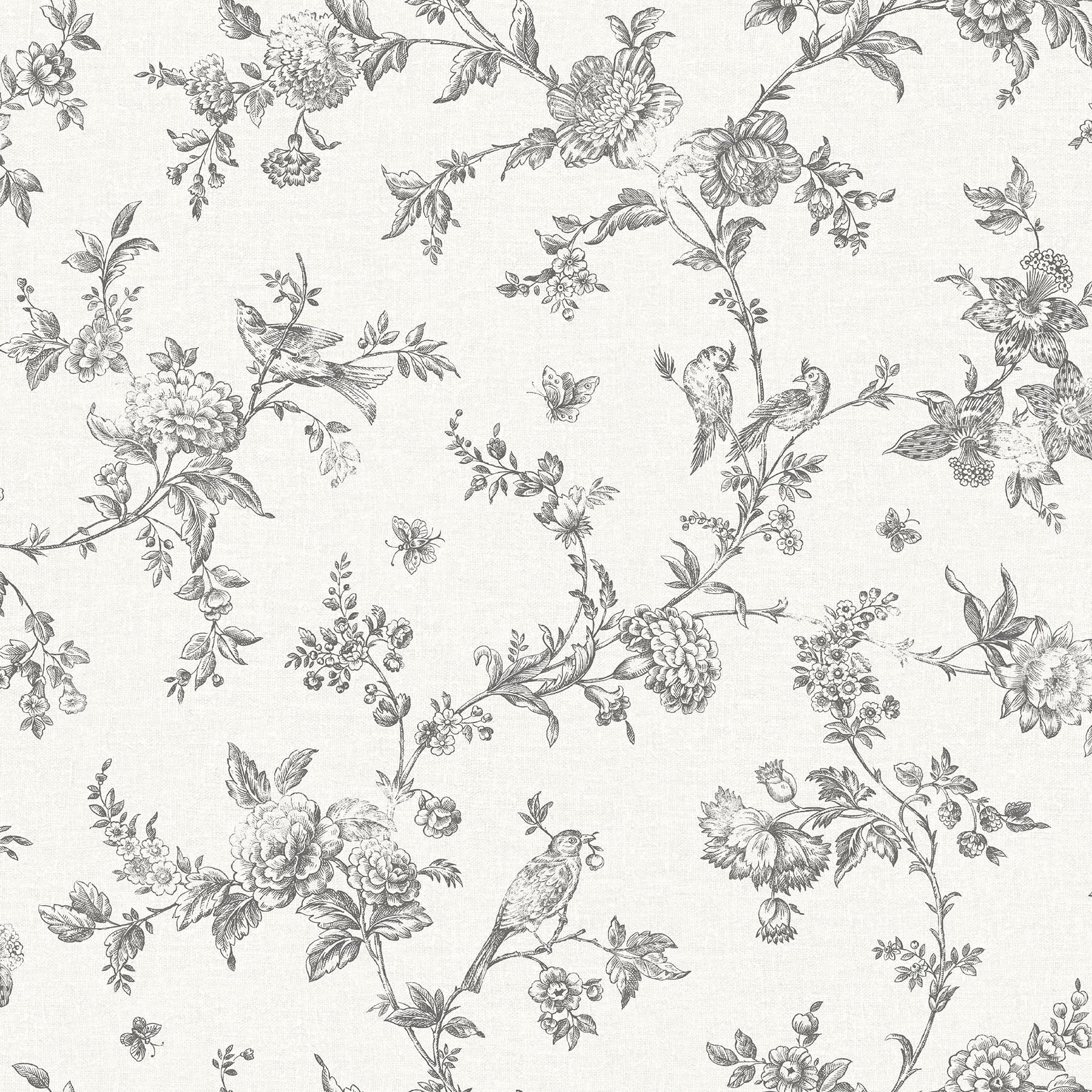 Chesapeake Nightingale Charcoal Floral Trail Wallpaper