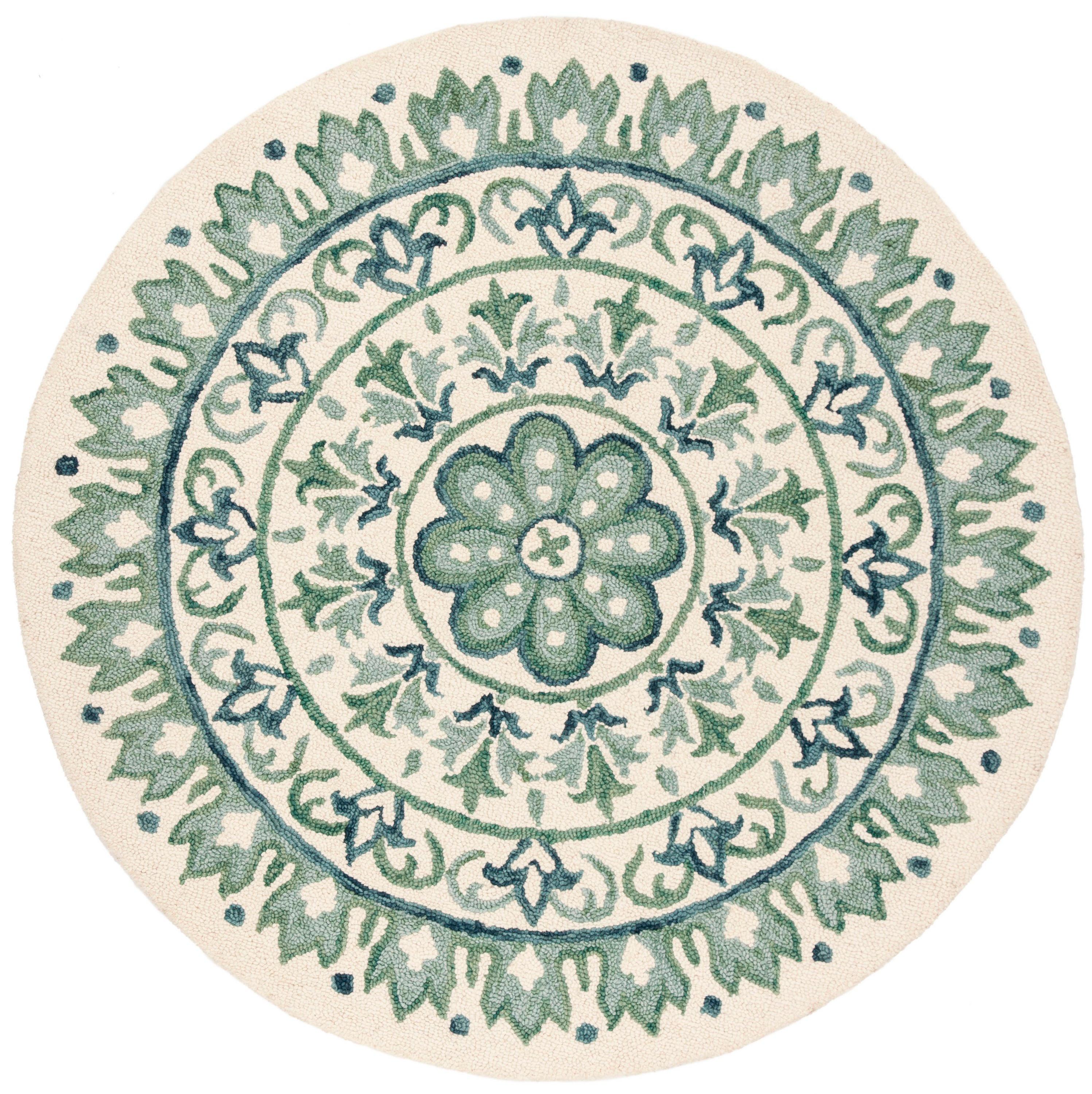 Novelty NOV607 Hand Tufted Area Rug - Ivory/Teal - 6' Round - Safavieh.