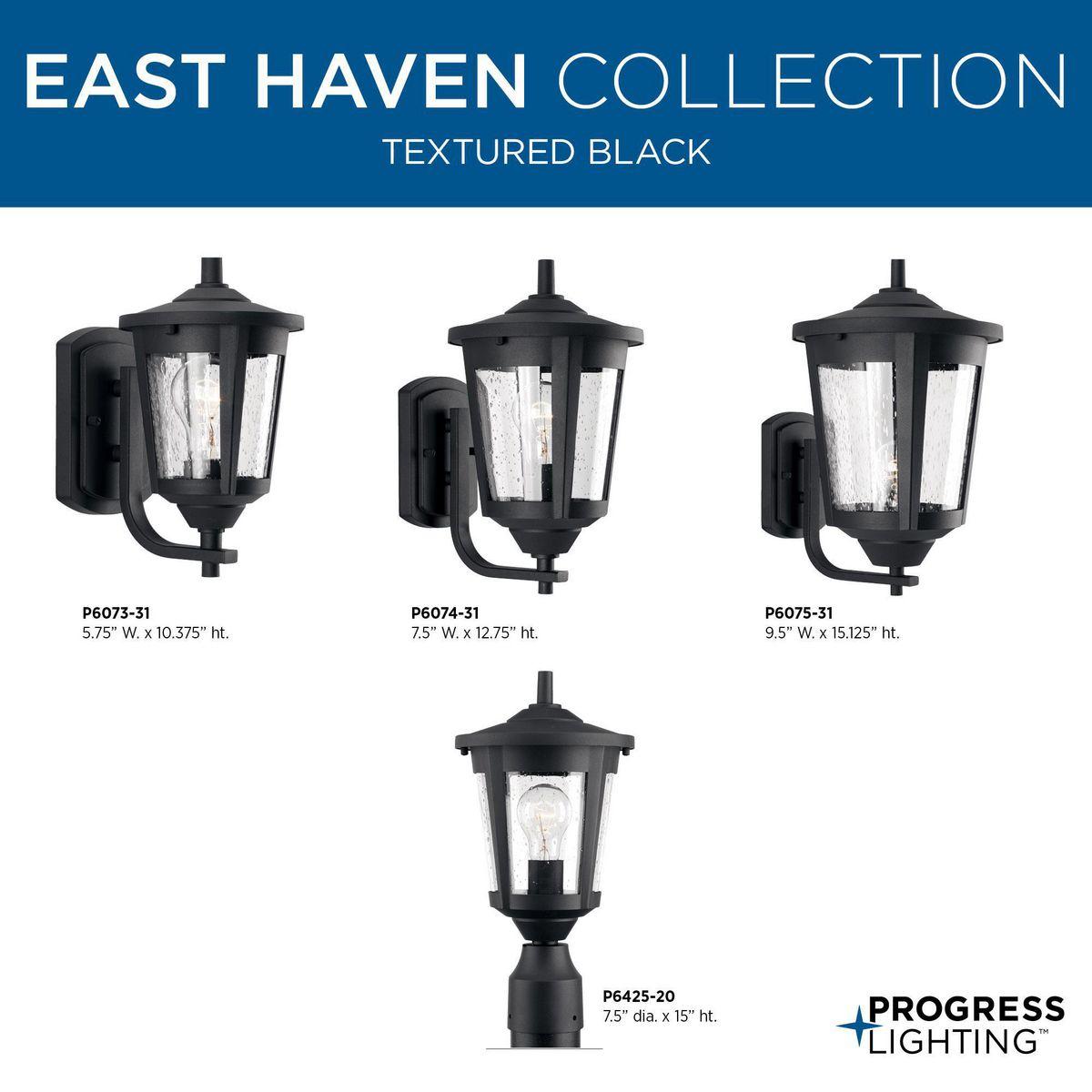 Progress Lighting, East Haven, 1-Light, Outdoor Wall Lantern, Black, Seeded Glass Shade
