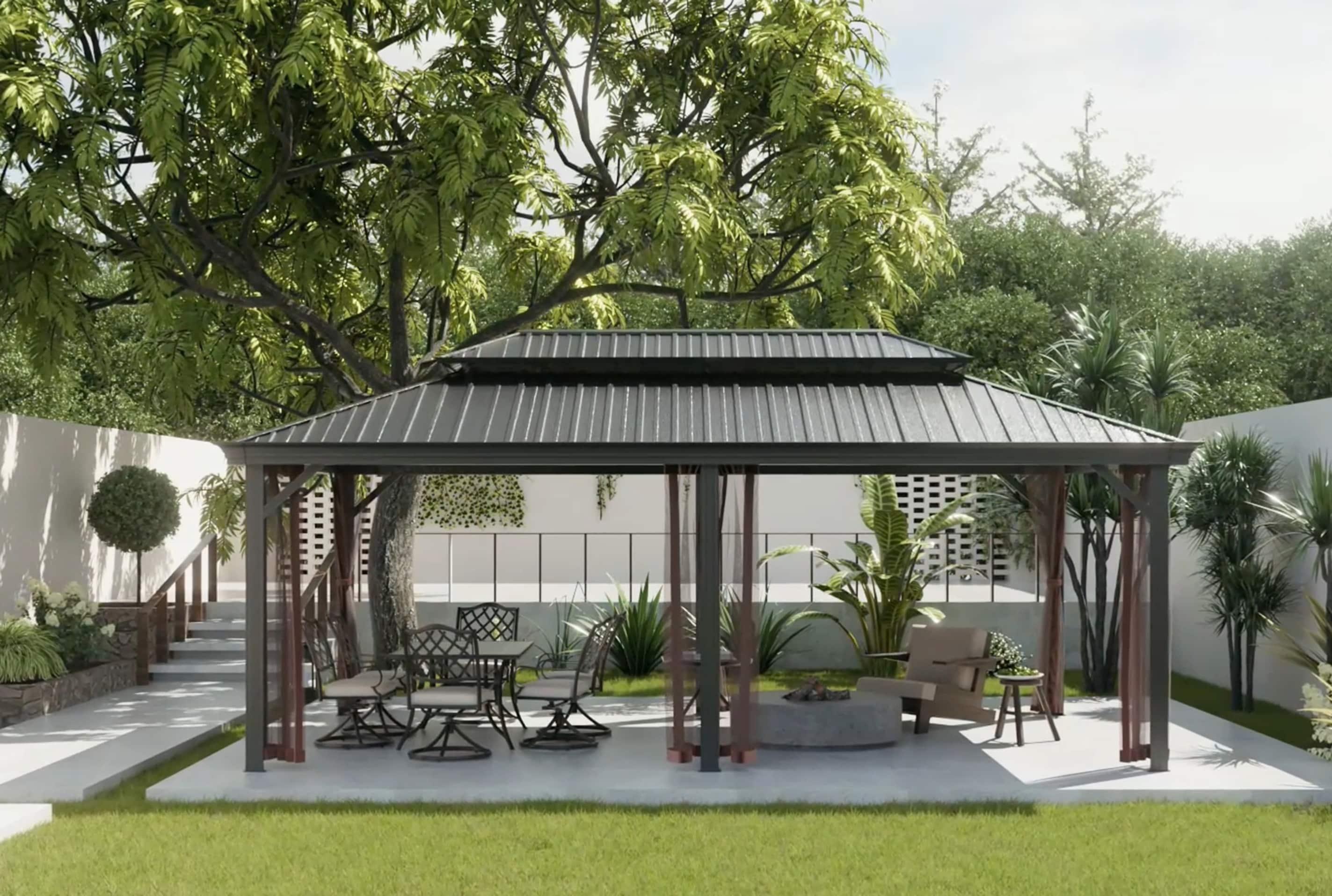 mondawe Benton 20 Ft. W x 12 Ft. D Hard Top Double Roof Aluminum Patio Gazebo