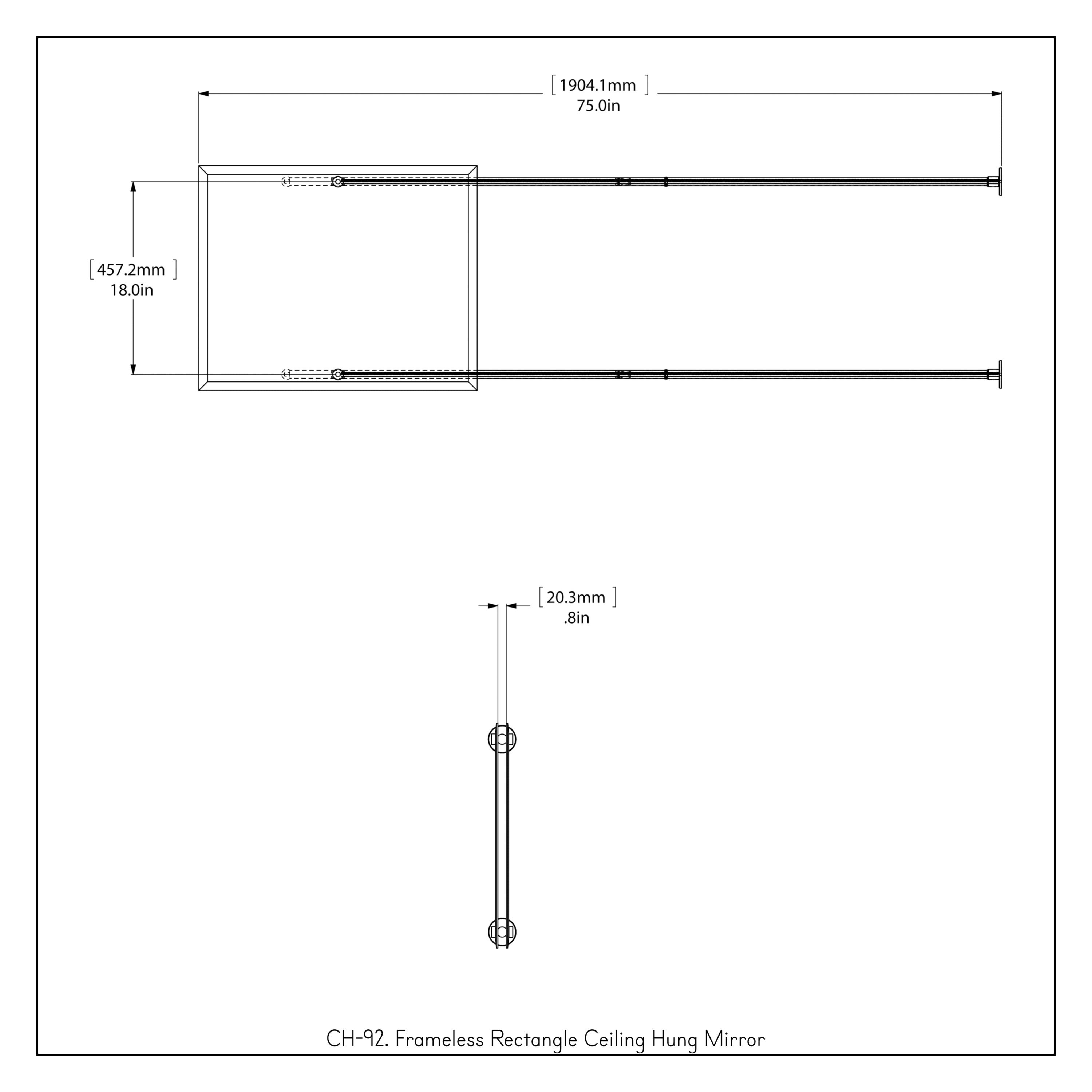 Satin Nickel Frameless Rectangular Ceiling Hung Mirror