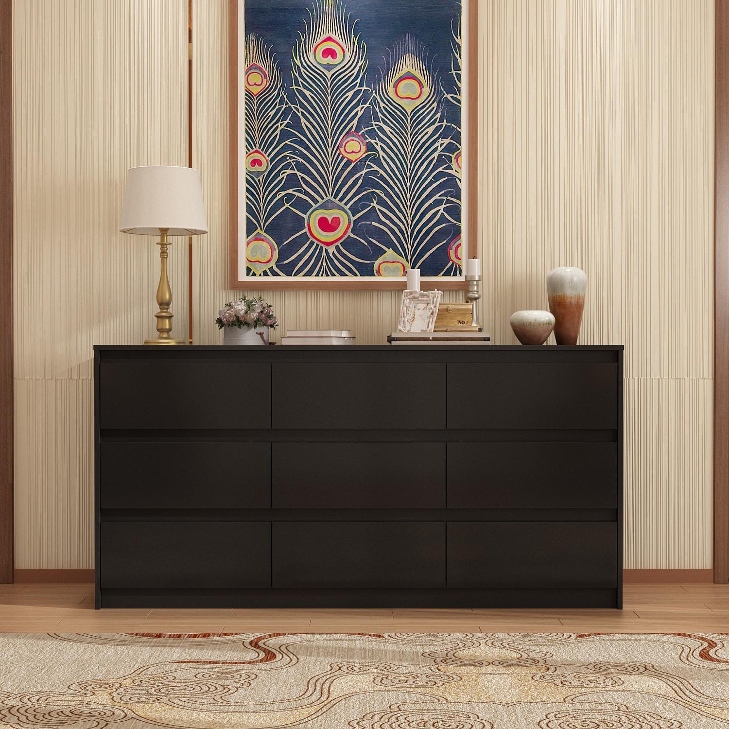 FAMAPY Chest of Drawers Dresser No Handles, 6 Drawer Dresser with Wide Storage, Modern Contemporary 6-Drawer Chest, for Bedroom Black (59”W x 15.7”D x 32.3”H)