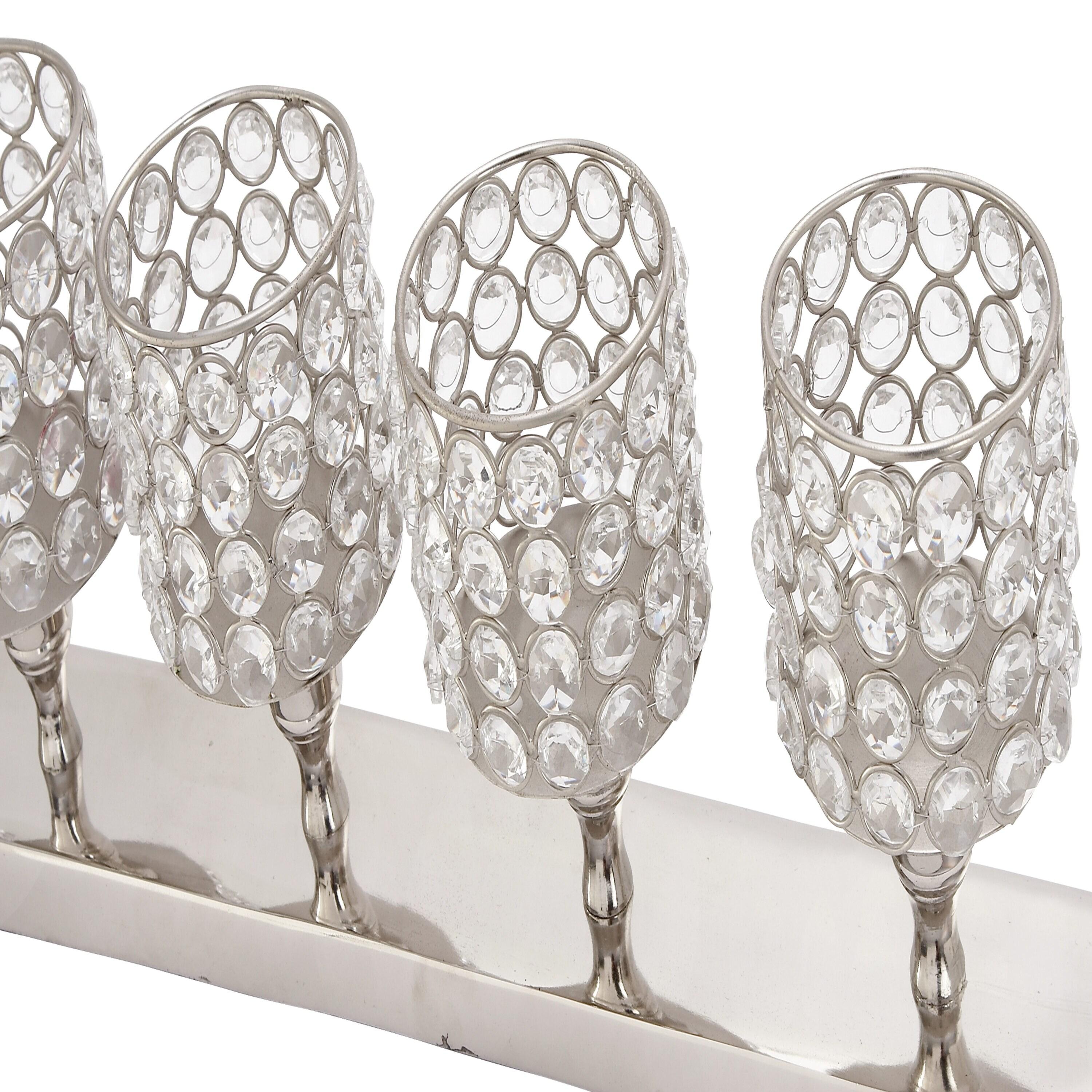 House of Hampton® Aluminum Metal Pillar 5 Crystal Sleeve Decorative Silver Candelabra