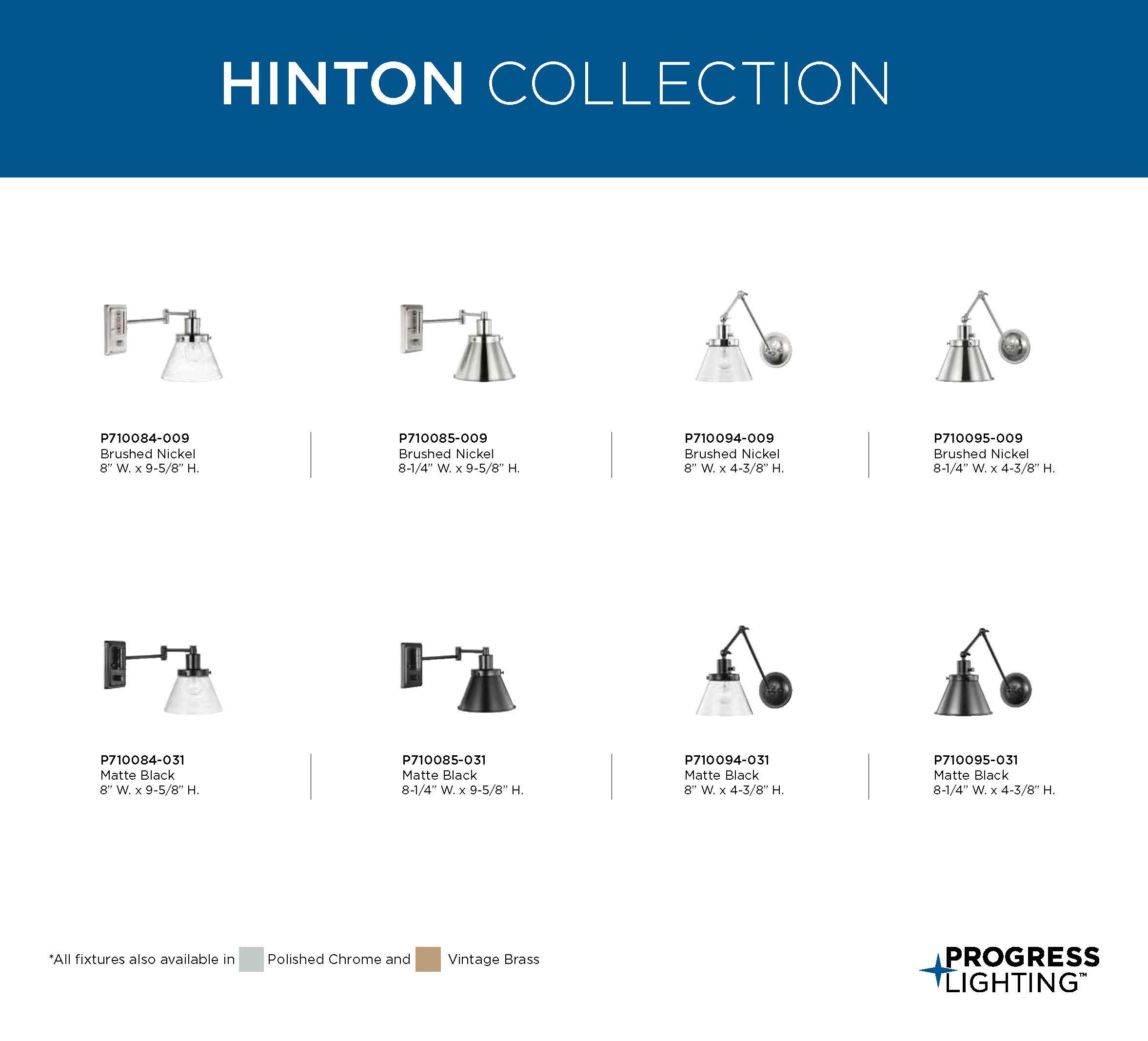 Progress Lighting Hinton 1-Light Swing Arm Wall Bracket, Steel, Black Finish, Seeded Glass Shade