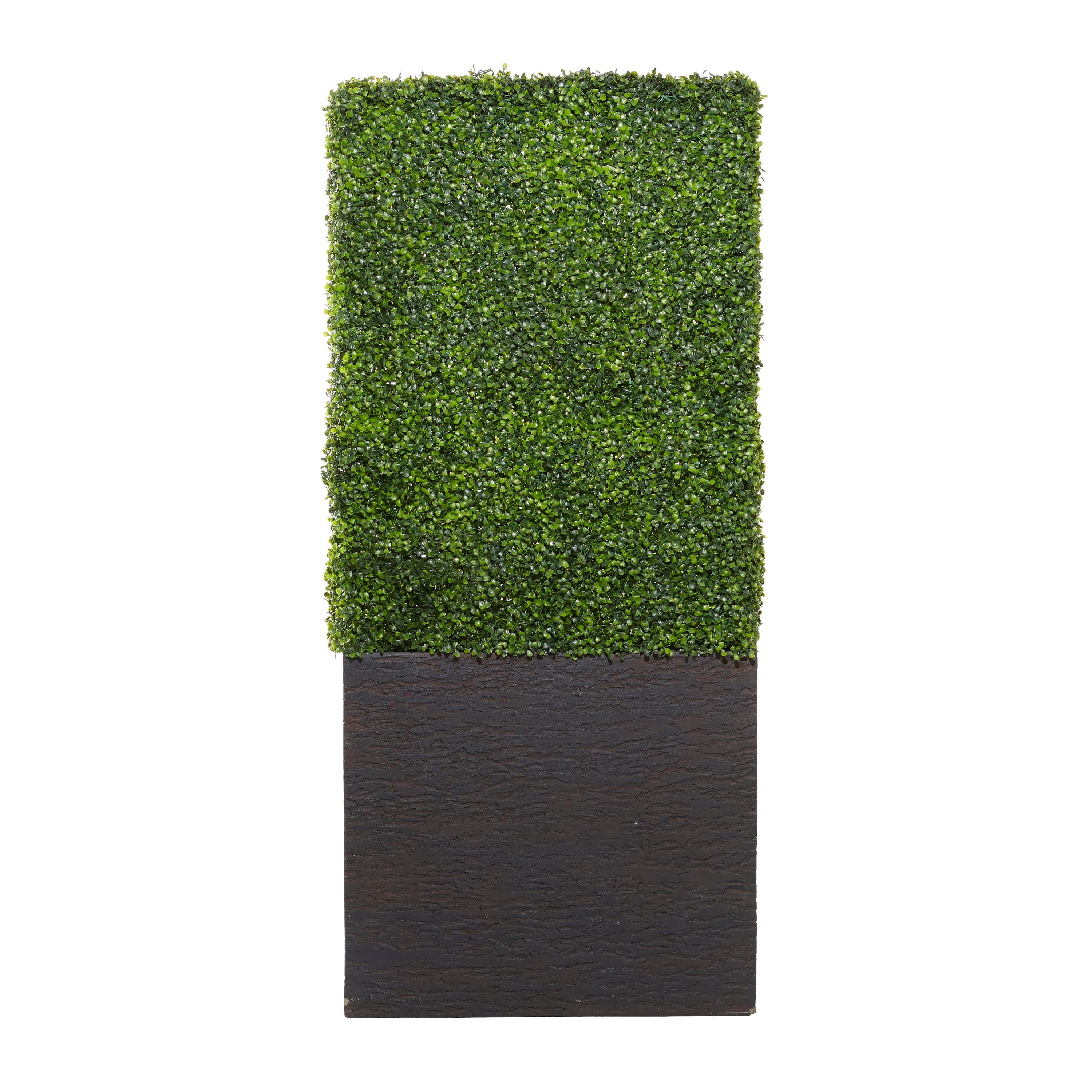 DecMode 66" Tall Boxwood Hedge Artificial Topiary in Realistic Leaves and Black Cement Planter Box