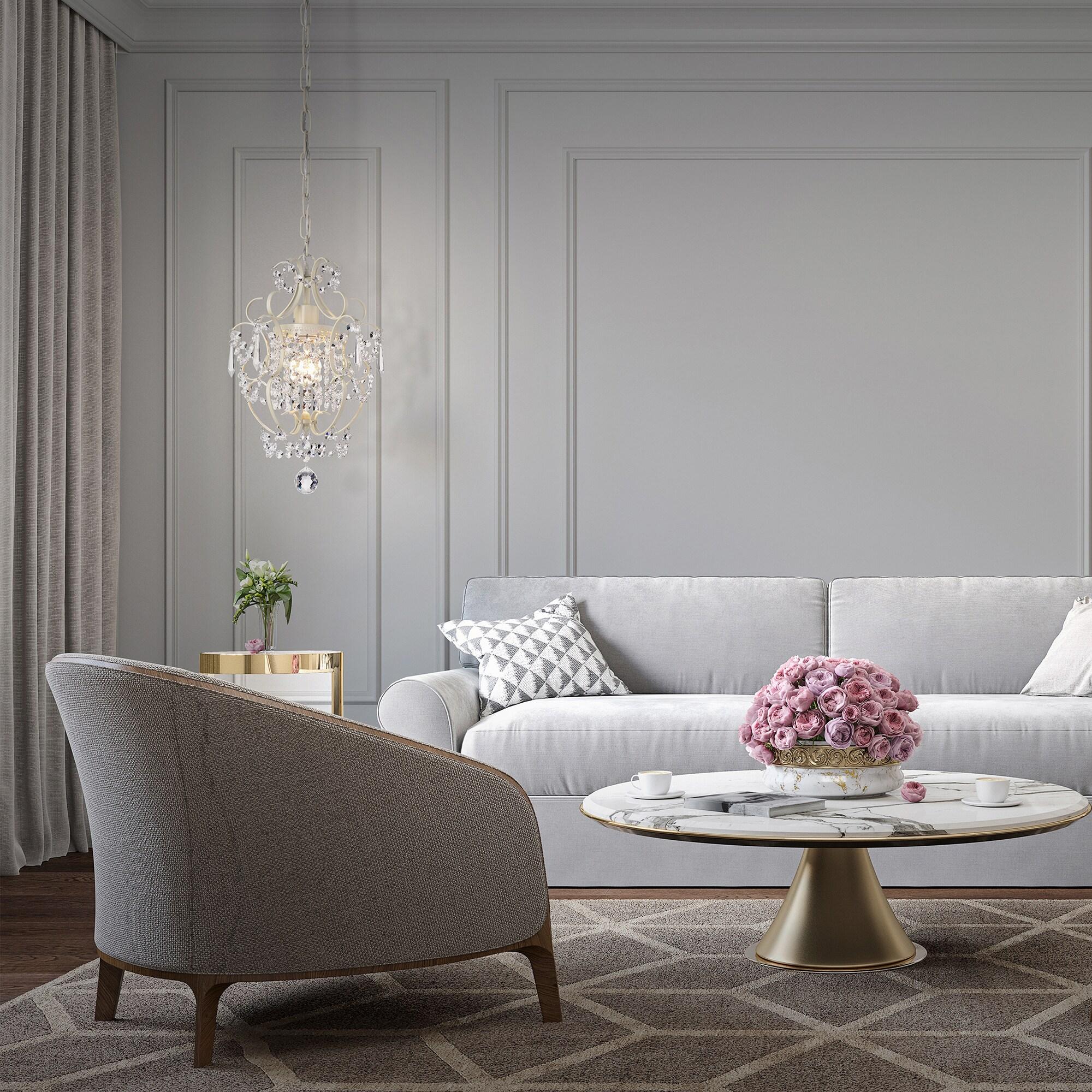 Edvivi Amorette Mini Chandelier Crystal Chandeliers, 1 Light Modern Elegant Glam Ceiling Light Fixture Ivory, Adjustable Hanging Lighting for Closet, Bedroom, Girls Room, Kitchen Island