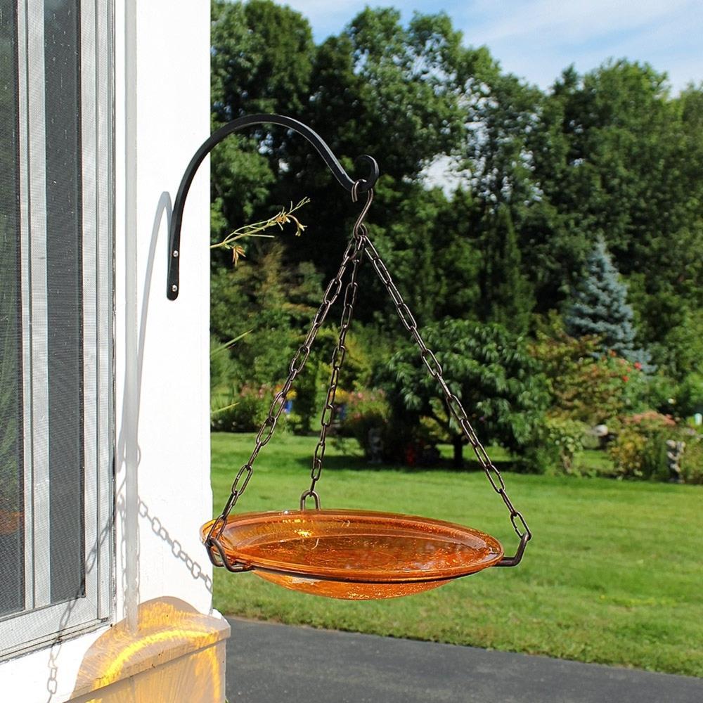 Crackle Glass Hanging Birdbath, 14-in