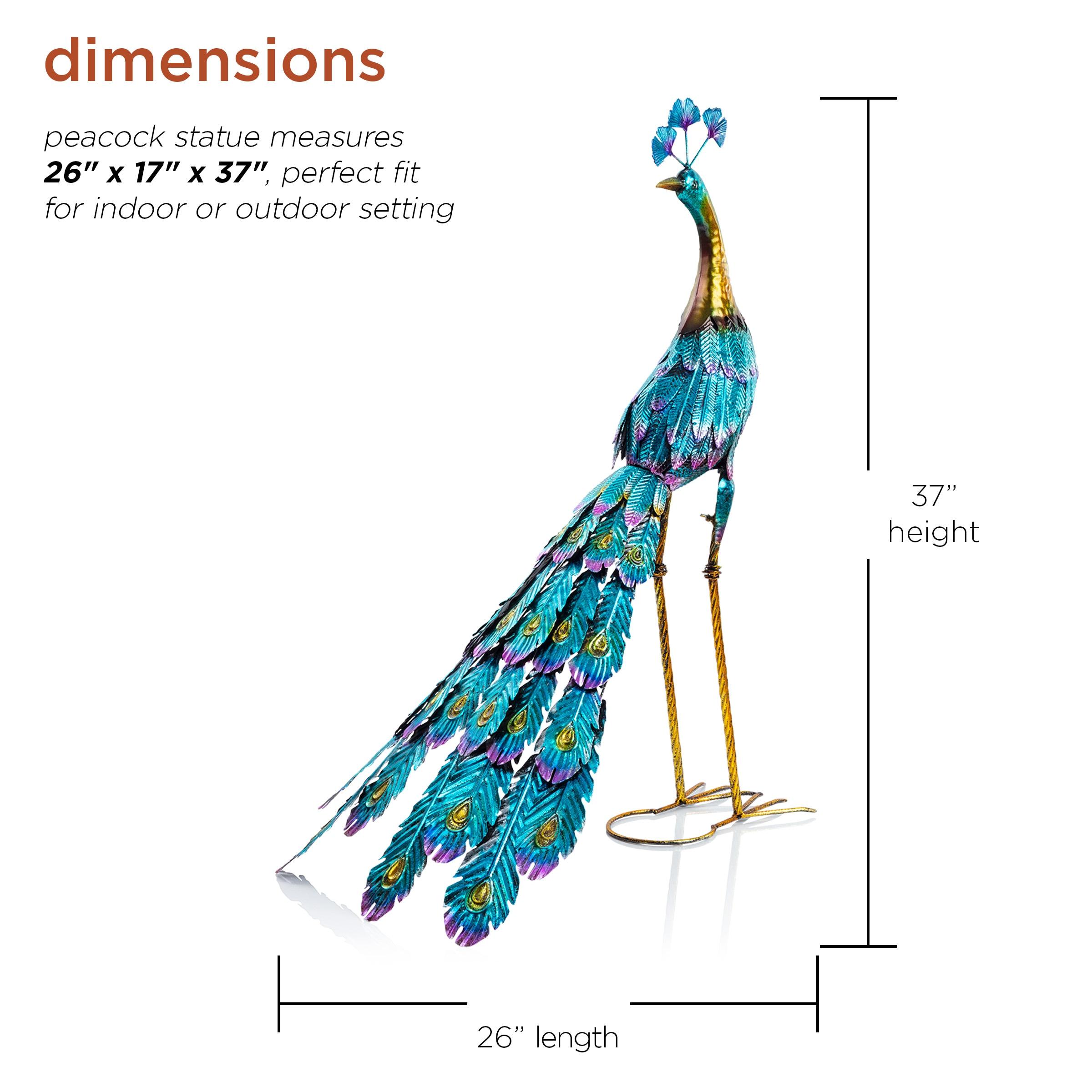 Graceful Metal Peacock Garden Statue - Alpine Corporation