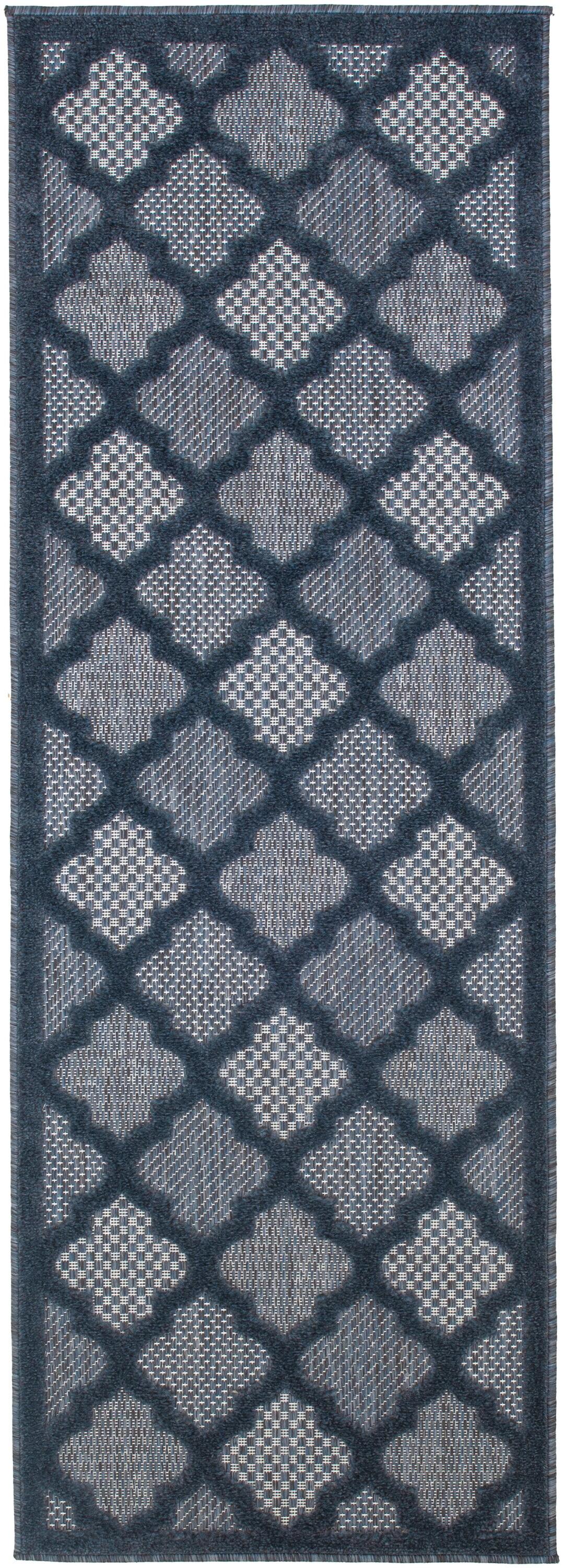 Nourison Trellis Outdoor Runner Rug Navy Blue 2' x 6'