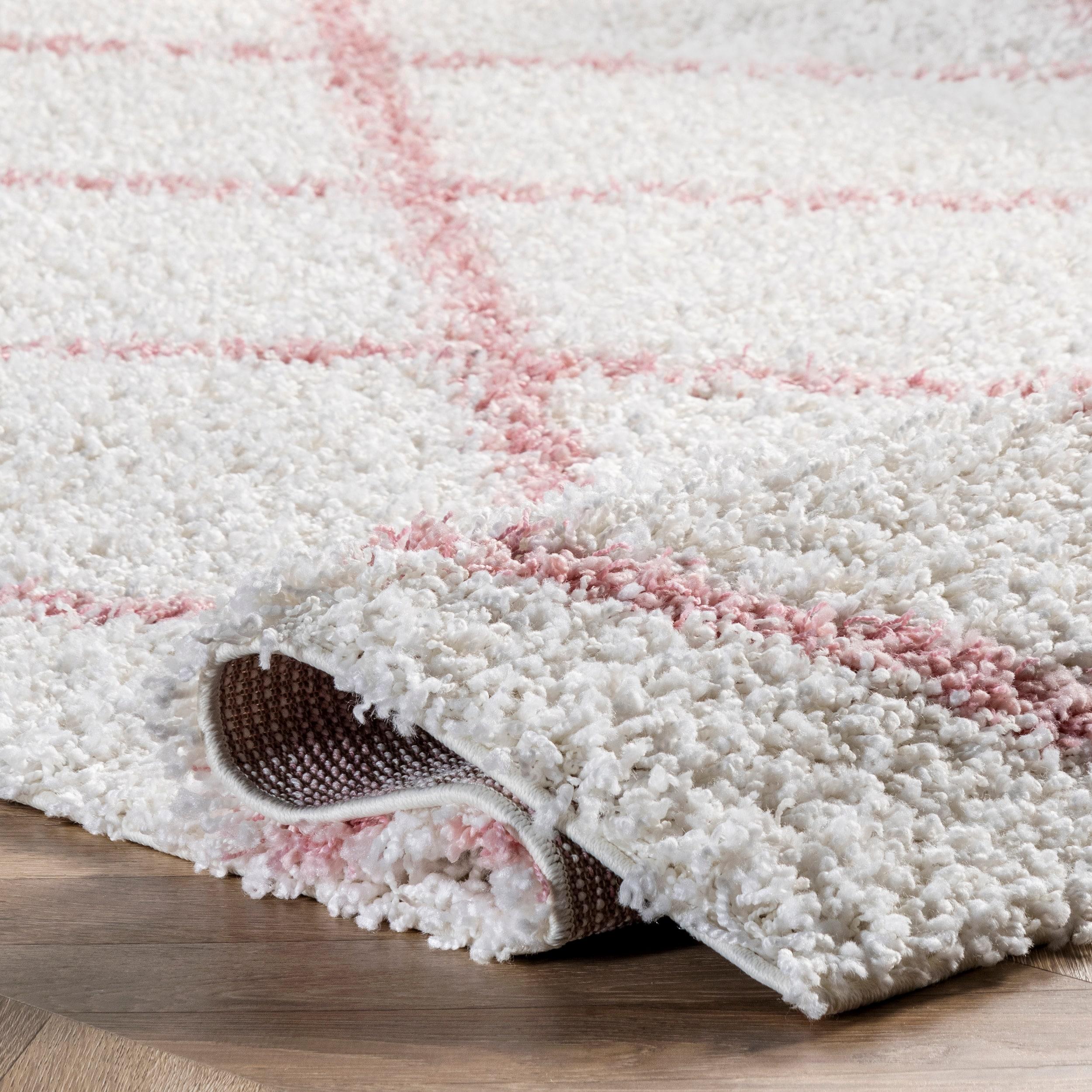 Nuloom Tess Geometric 2x8 Runner Shag Indoor Area Rug for Living Room Bedroom Dining Room Nursery Entryway Hallway, Pink/Ivory