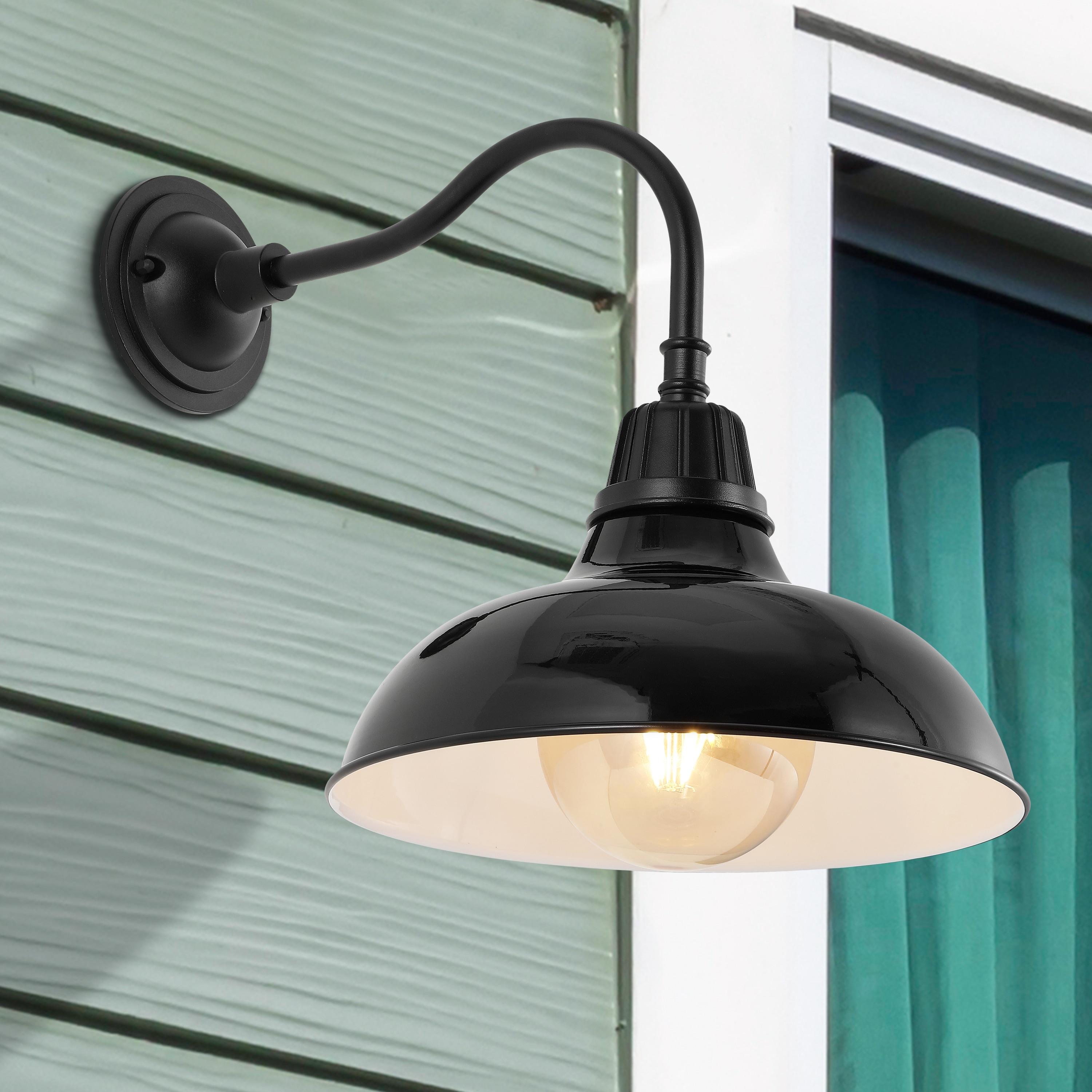 Aurora 12.25" 1-Light Farmhouse Industrial Indoor/Outdoor Iron LED Gooseneck Arm Outdoor Sconce, Black